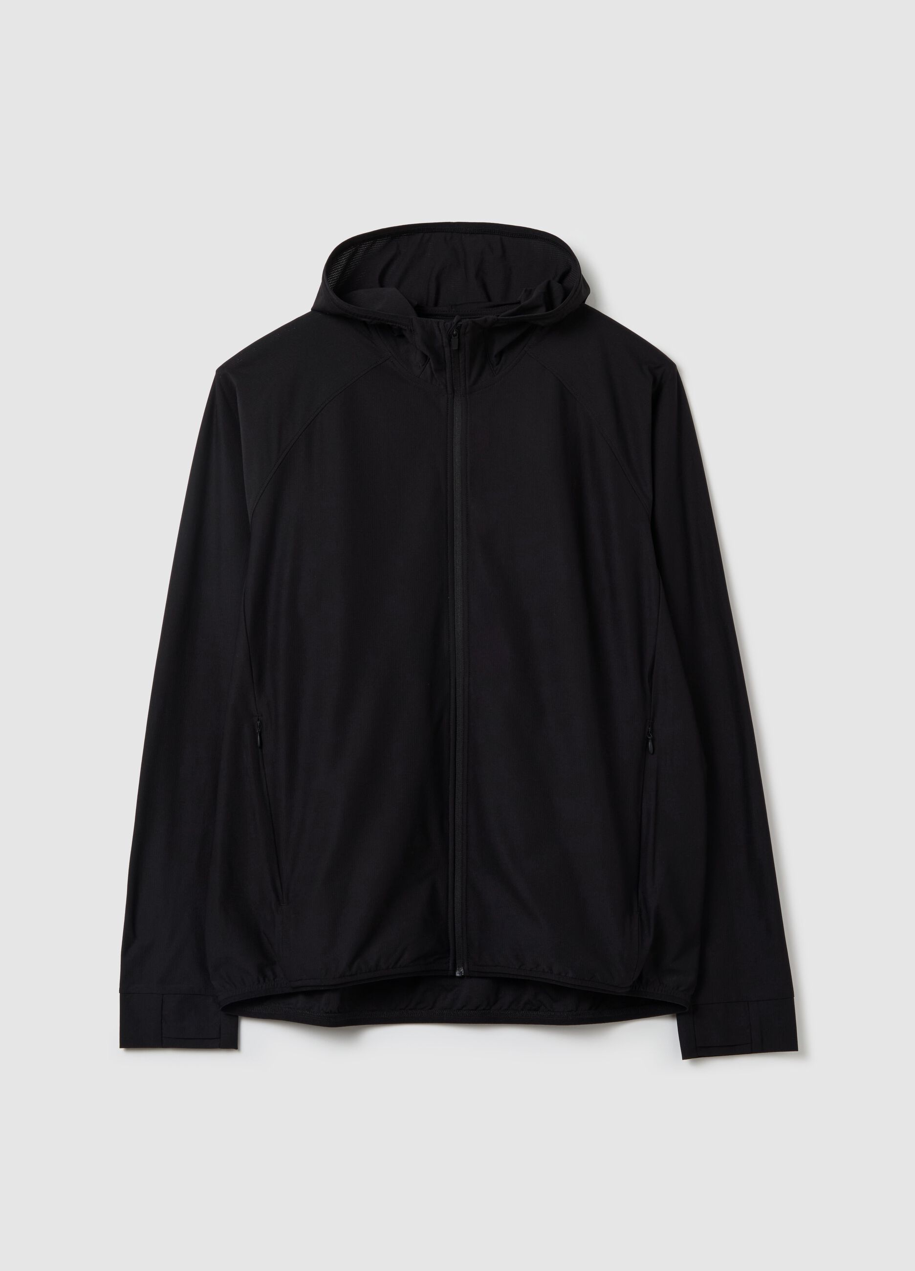 Full-zip in tessuto tecnico con cappuccio 