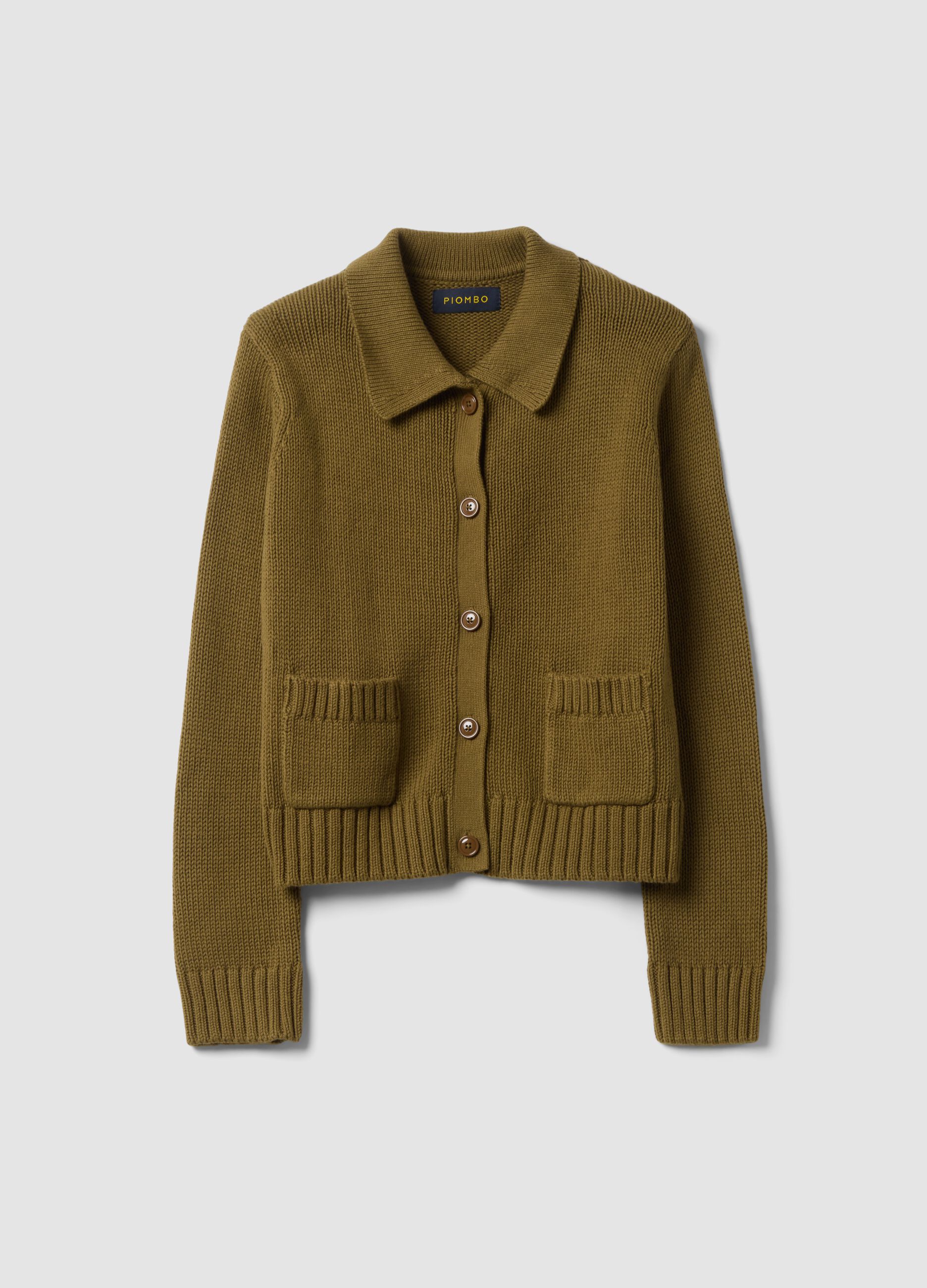 Cardigan verde in puro cotone con bottoni regular fit