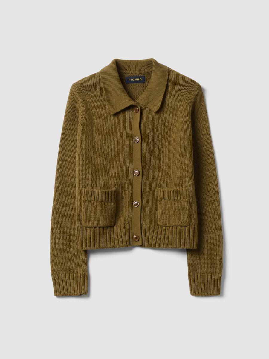 Cardigan verde in puro cotone con bottoni regular fit_4