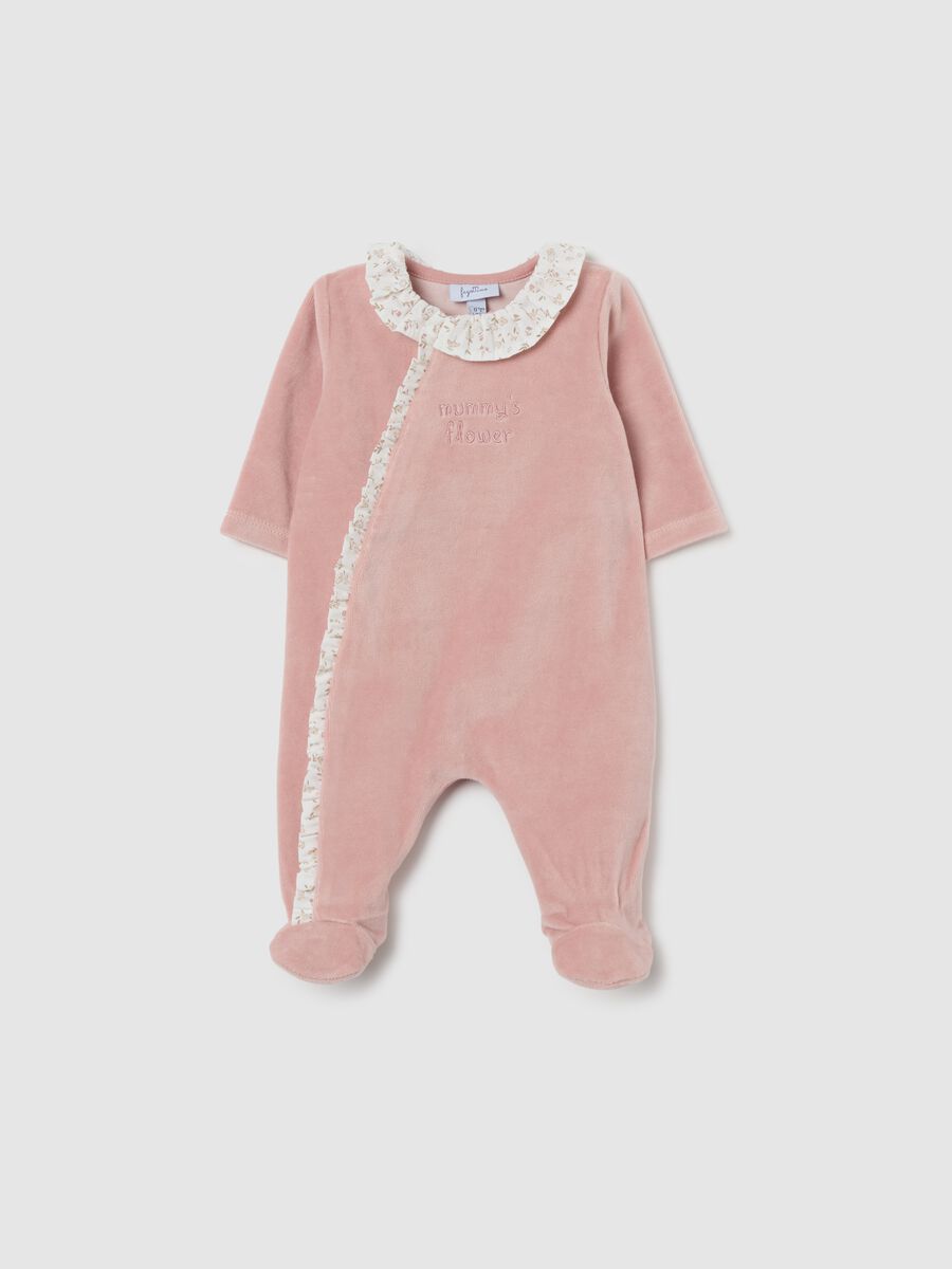 Tutina da neonata in misto cotone rosa con colletto_0