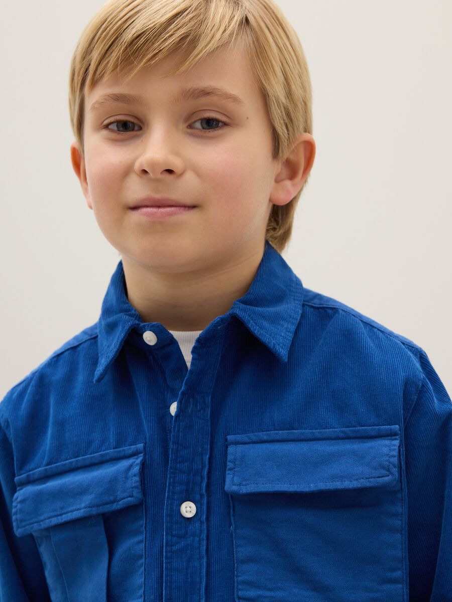 Children's blue pure cotton oversized fit shirt_2