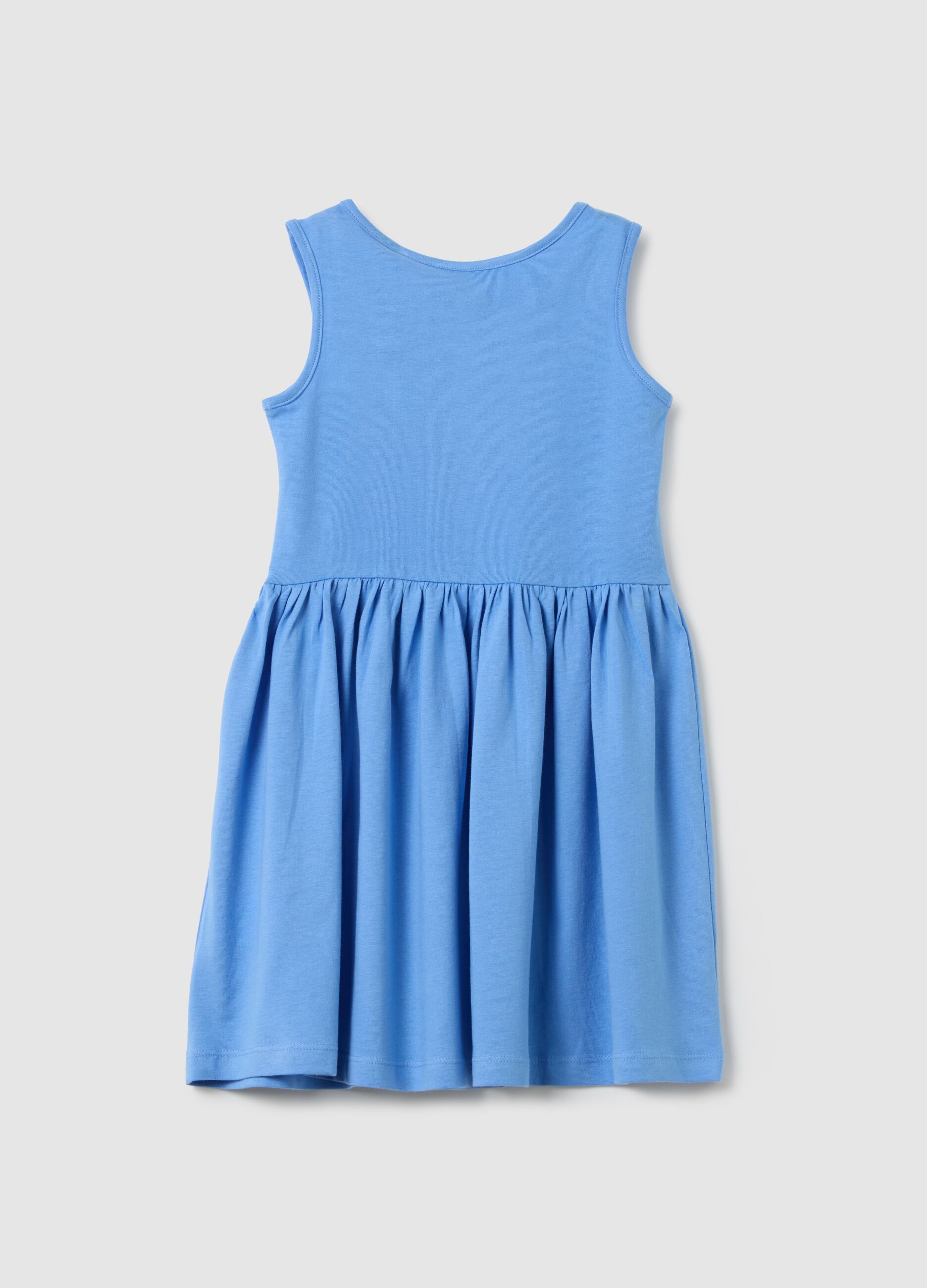 Abito da bambina in puro cotone azzurro regular fit con gonna svasata
