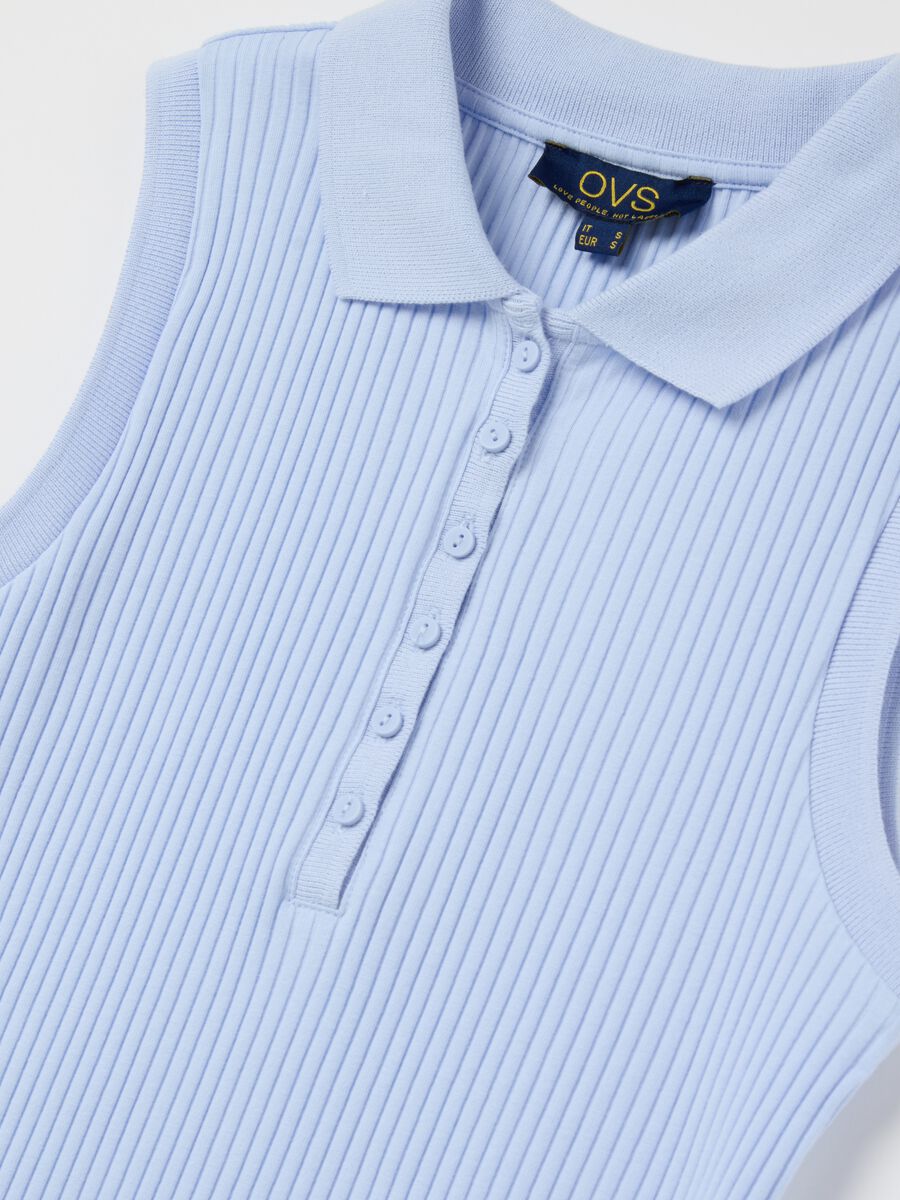 Light blue sleeveless polo shirt with ribbing_5