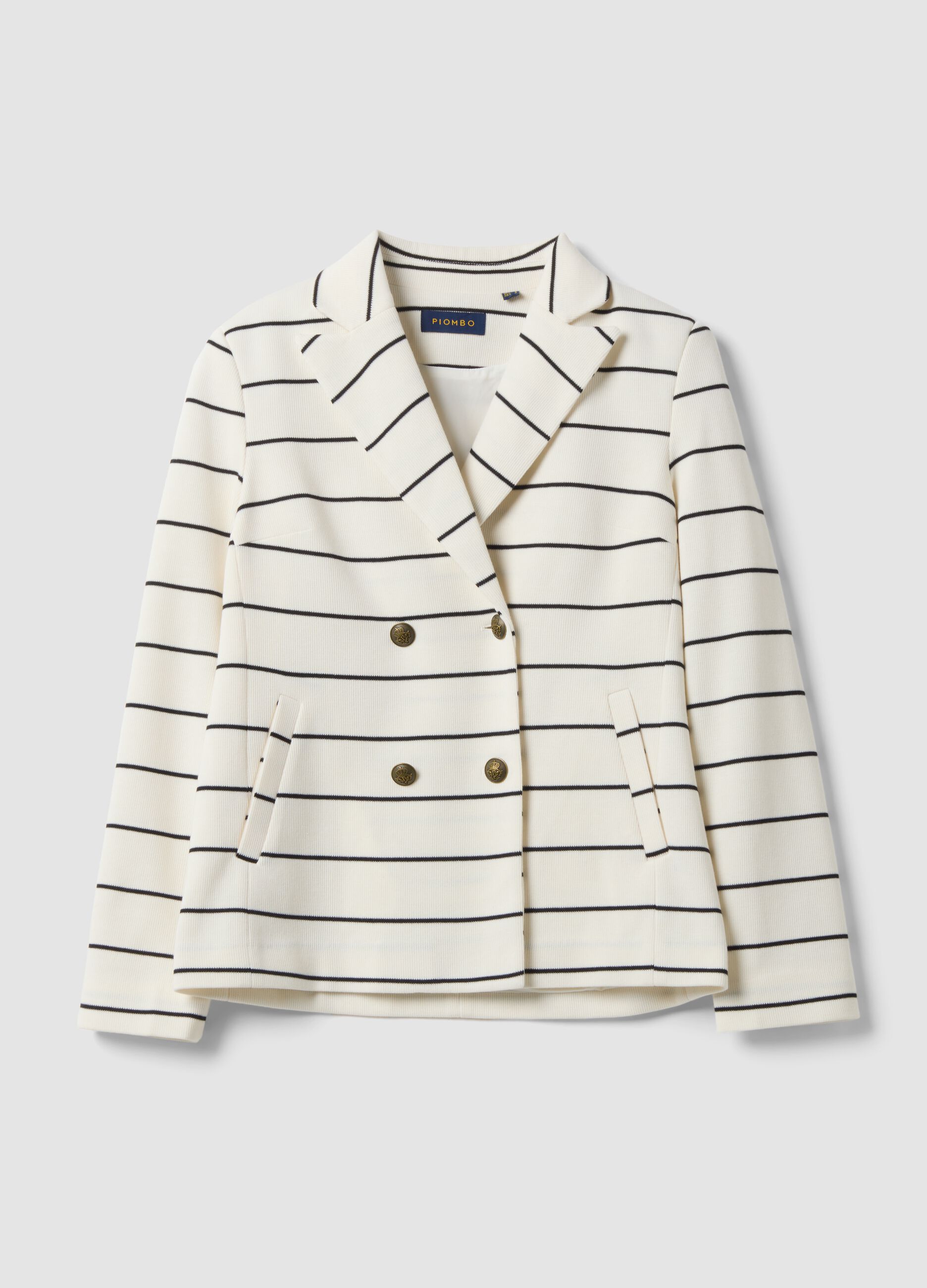 White striped regular-fit double-breasted blazer with classic lapel
