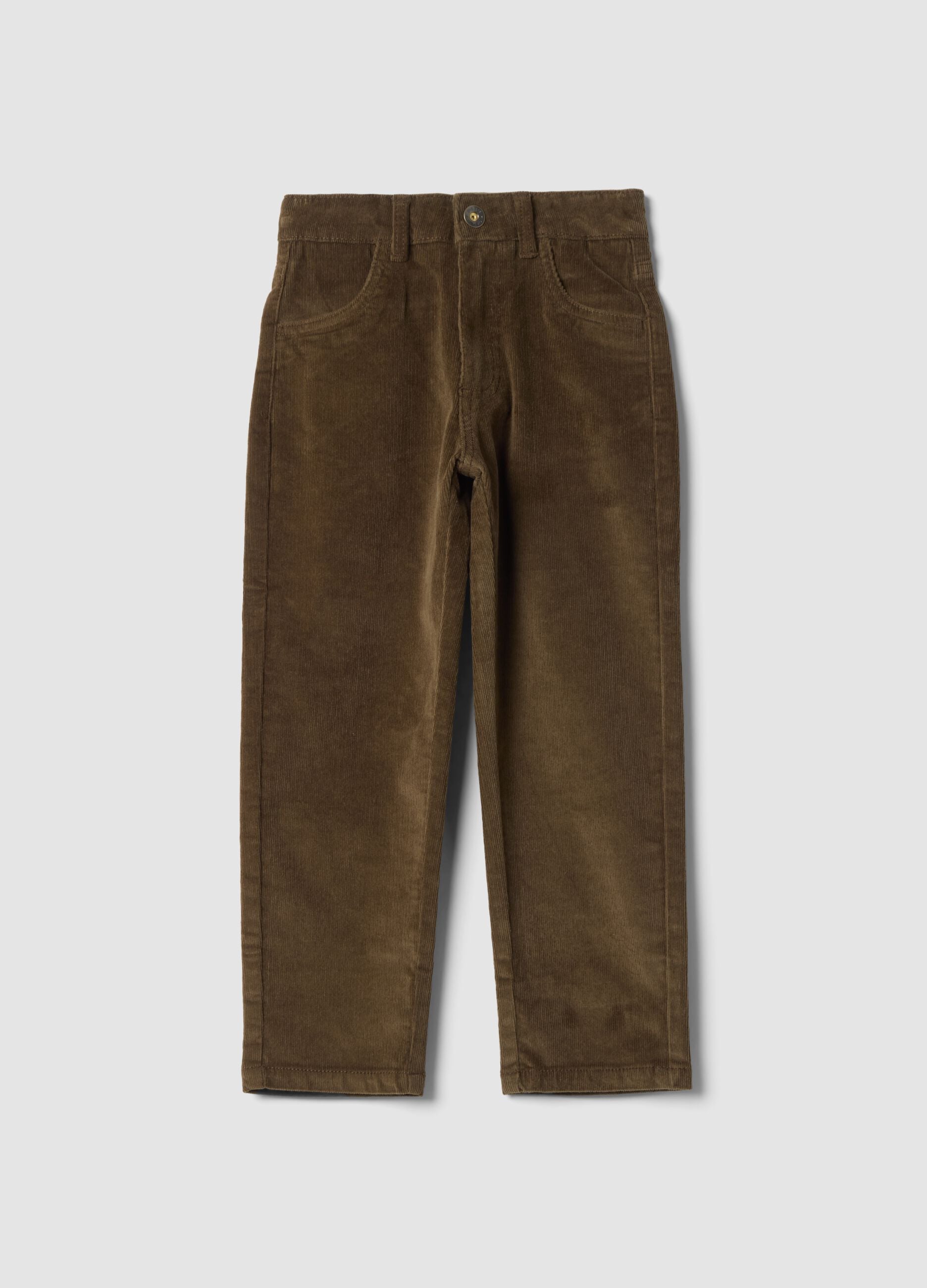 Brown ribbed stretch cotton trousers