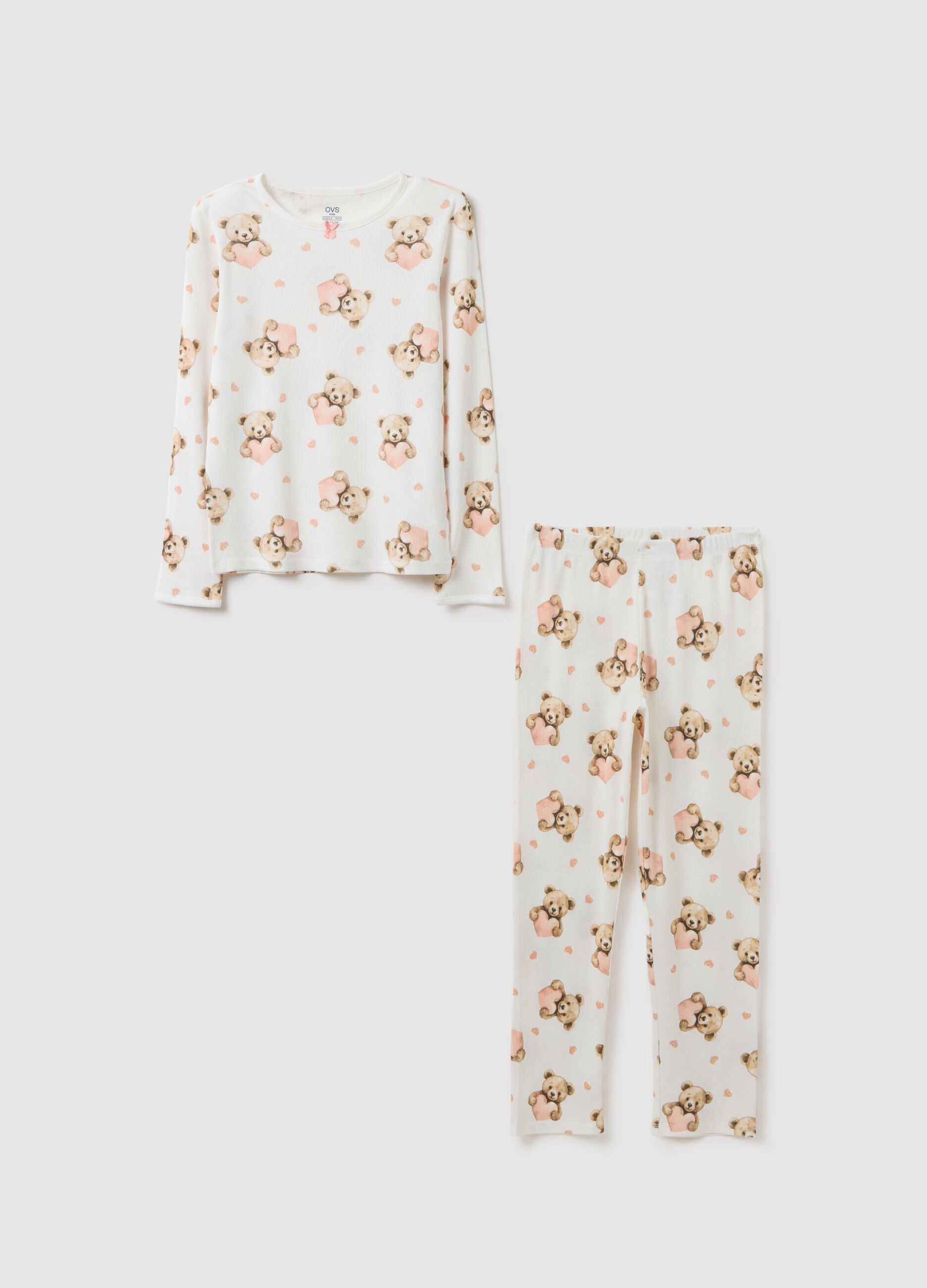 Pigiama da bambina in puro cotone bianco regular fit