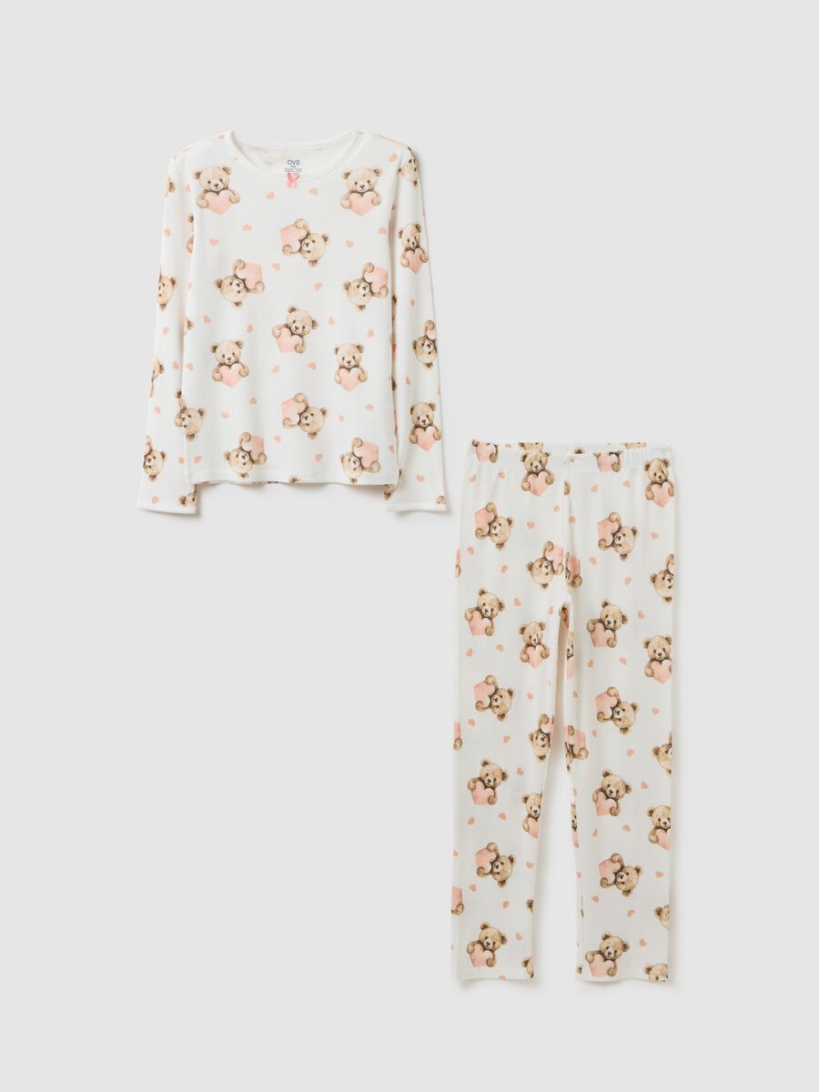 Pigiama da bambina in puro cotone bianco regular fit_0