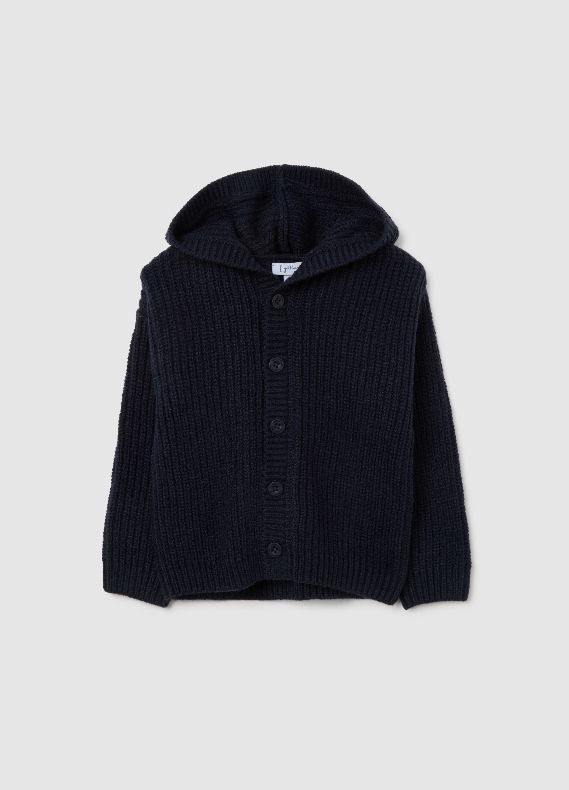 Blue regular fit baby cardigan with hood