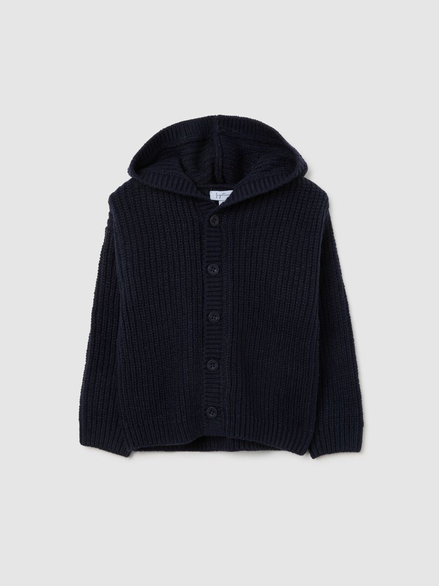 Blue regular fit baby cardigan with hood_0