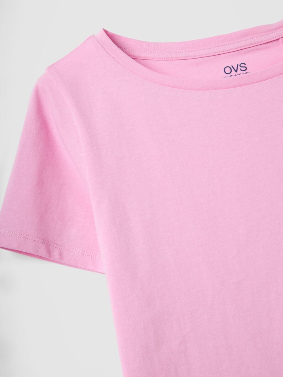T-shirt rosa in puro cotone con scollo rotondo_5