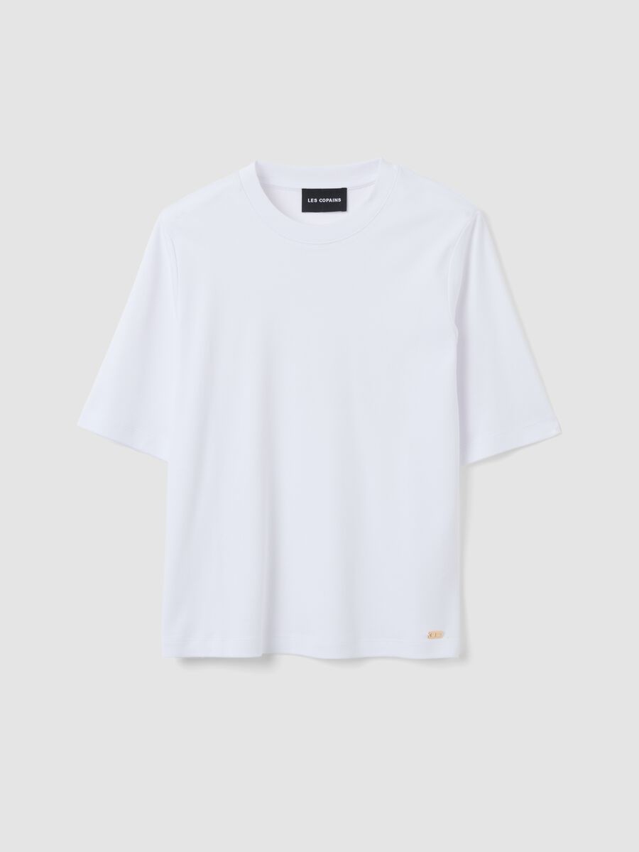 T-shirt boxy fit bianca in misto cotone e viscosa_0