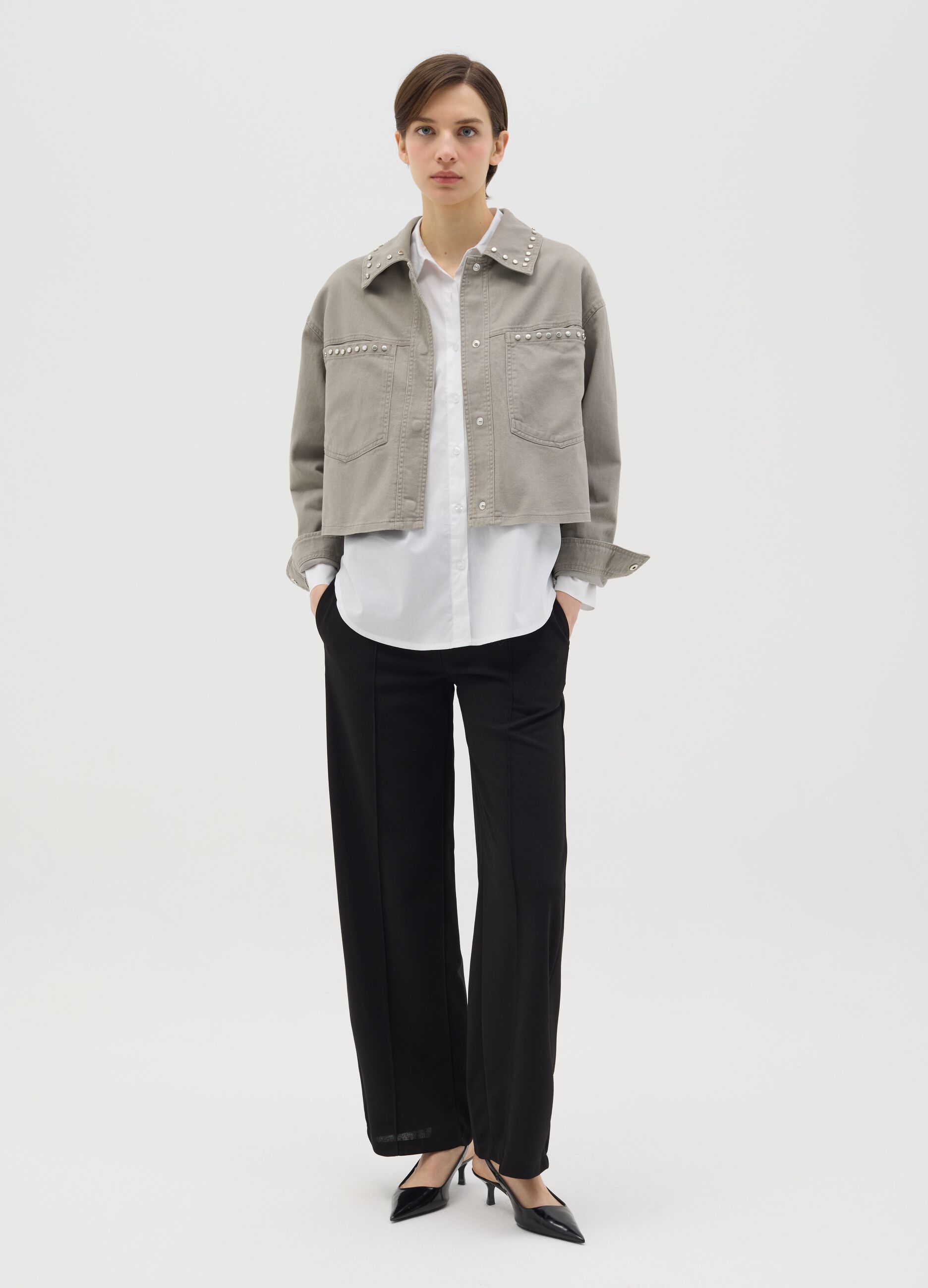 Grey jacket in cotton with studs