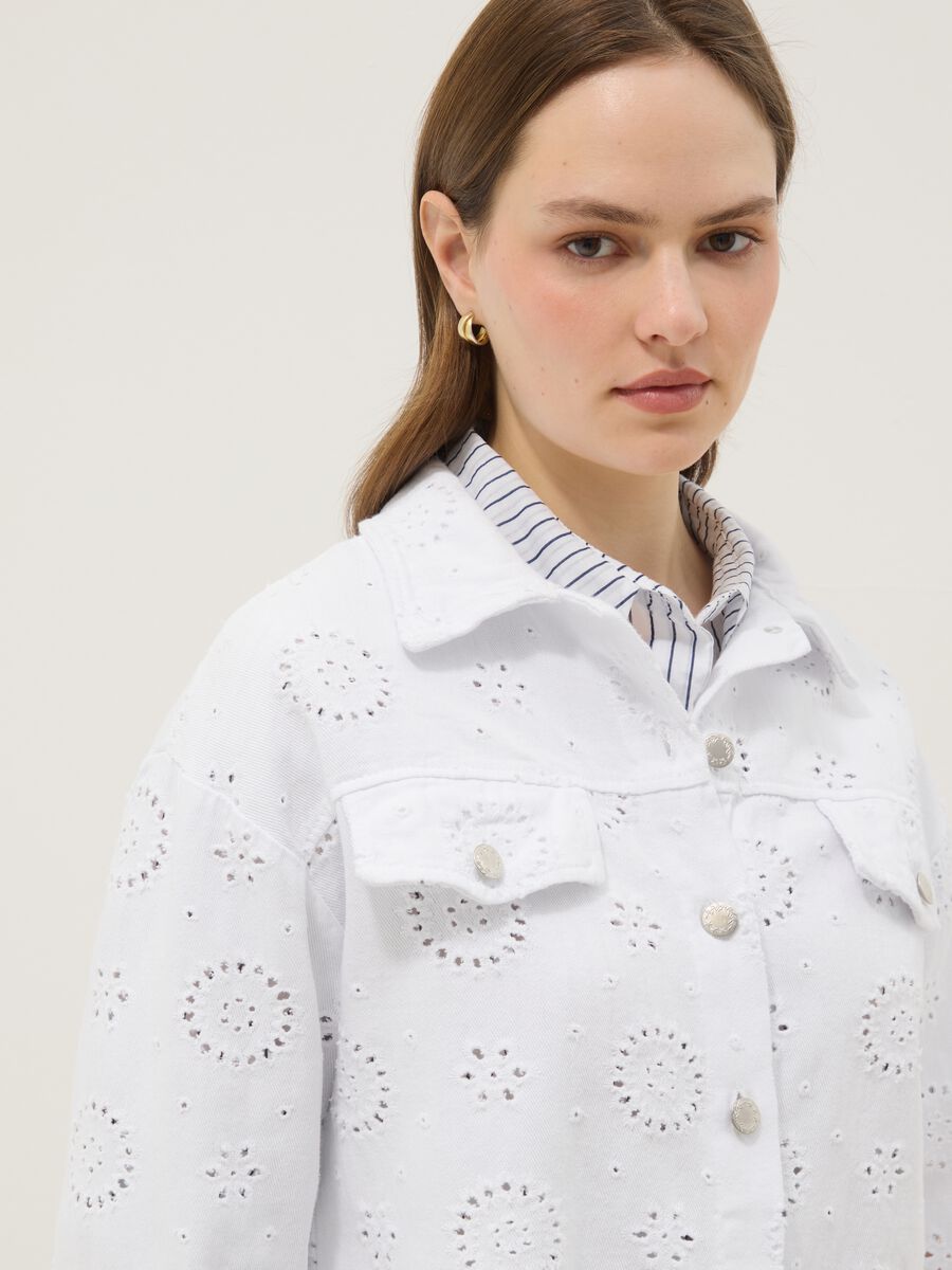 White pure cotton jacket with Broderie Anglaise embroidery, regular fit_0