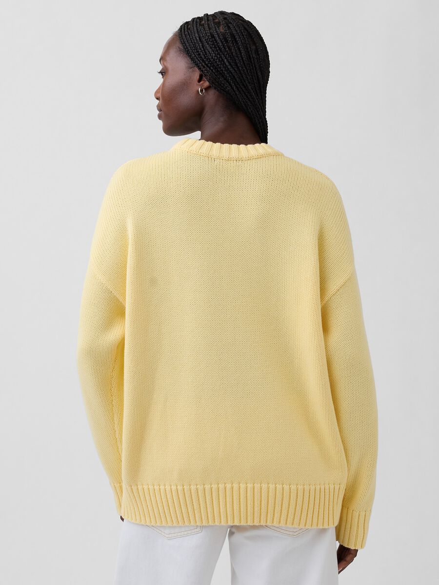 Yellow crew neck jumper in pure cotton regular fit_2
