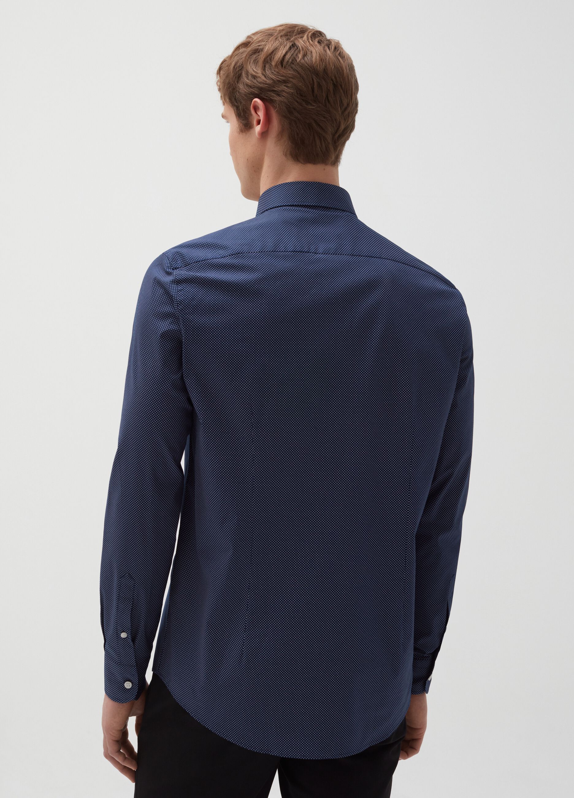 Slim-fit shirt in stretch cotton with micro pattern