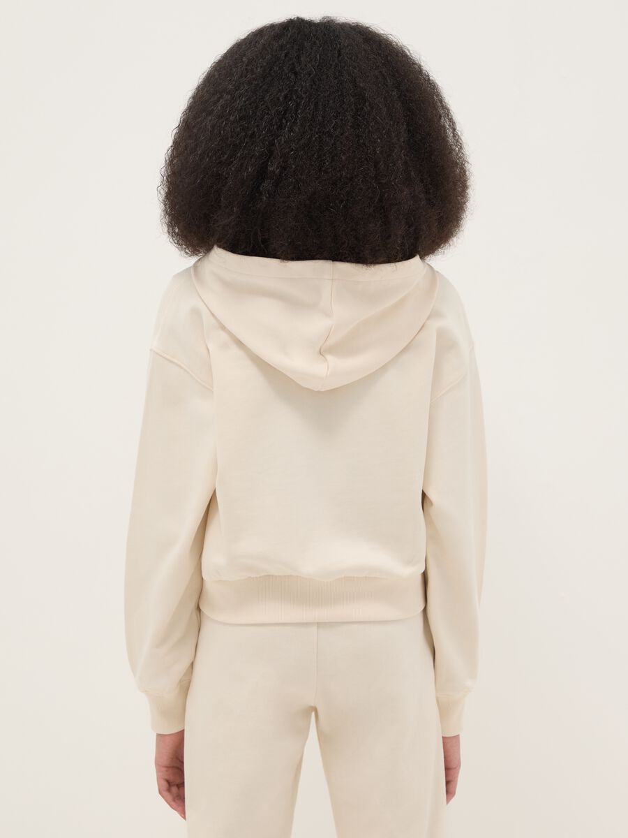 Felpa per ragazza in puro cotone beige relaxed fit con cappuccio_1