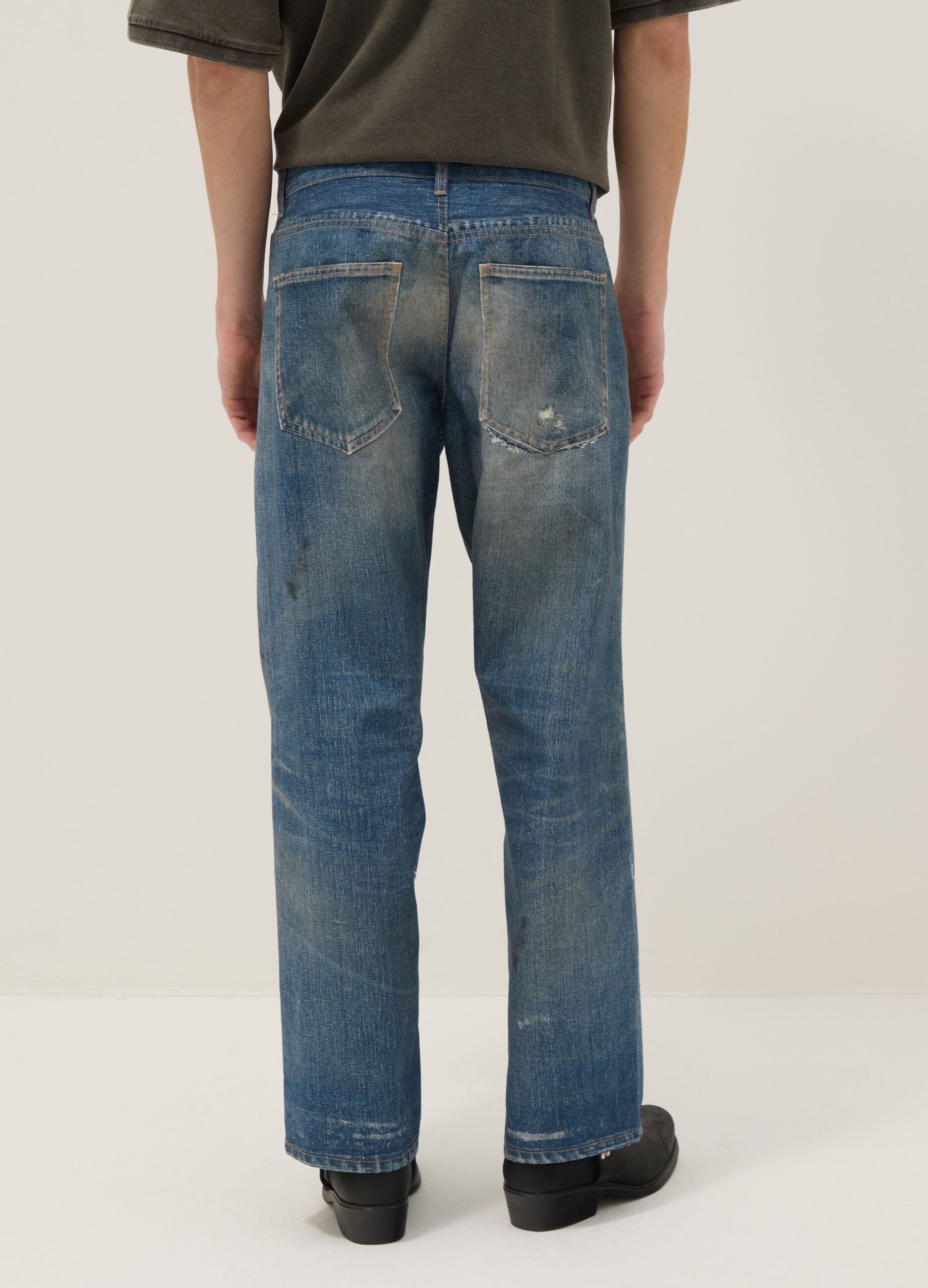 Jeans baggy in puro cotone denim con stampa vintage
