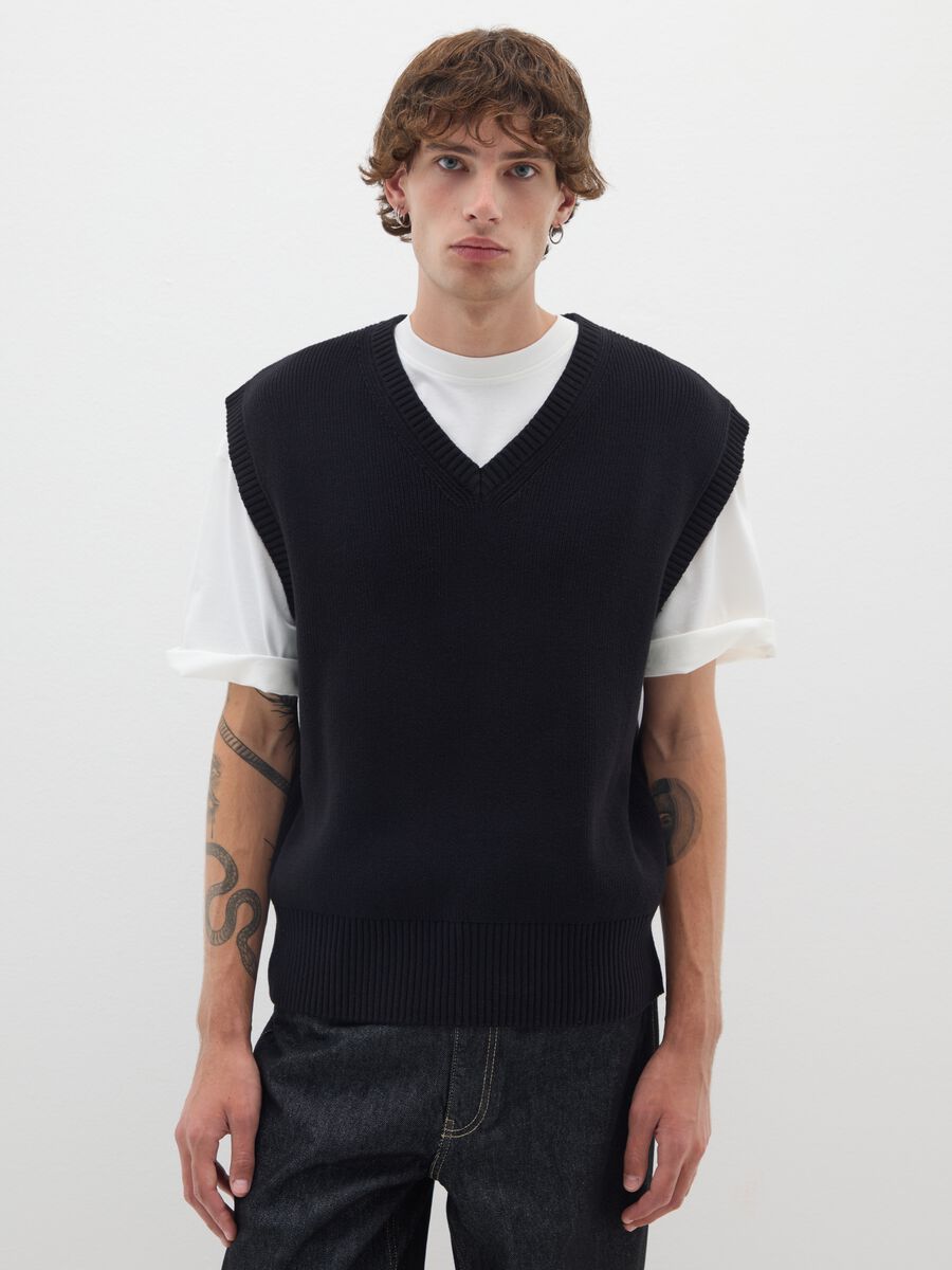 Gilet in puro cotone nero regular fit_0