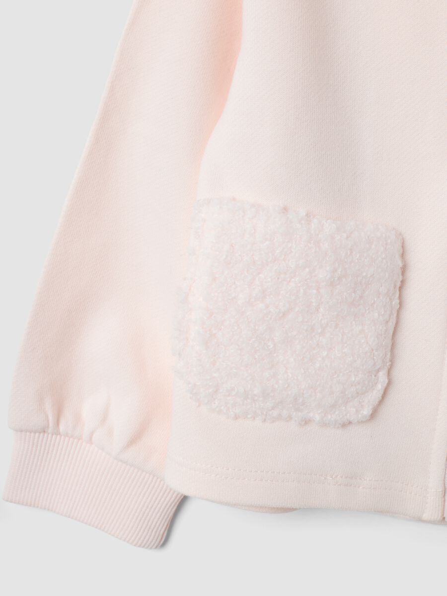 Pink pure cotton sweatshirt with crew neck and zip_3