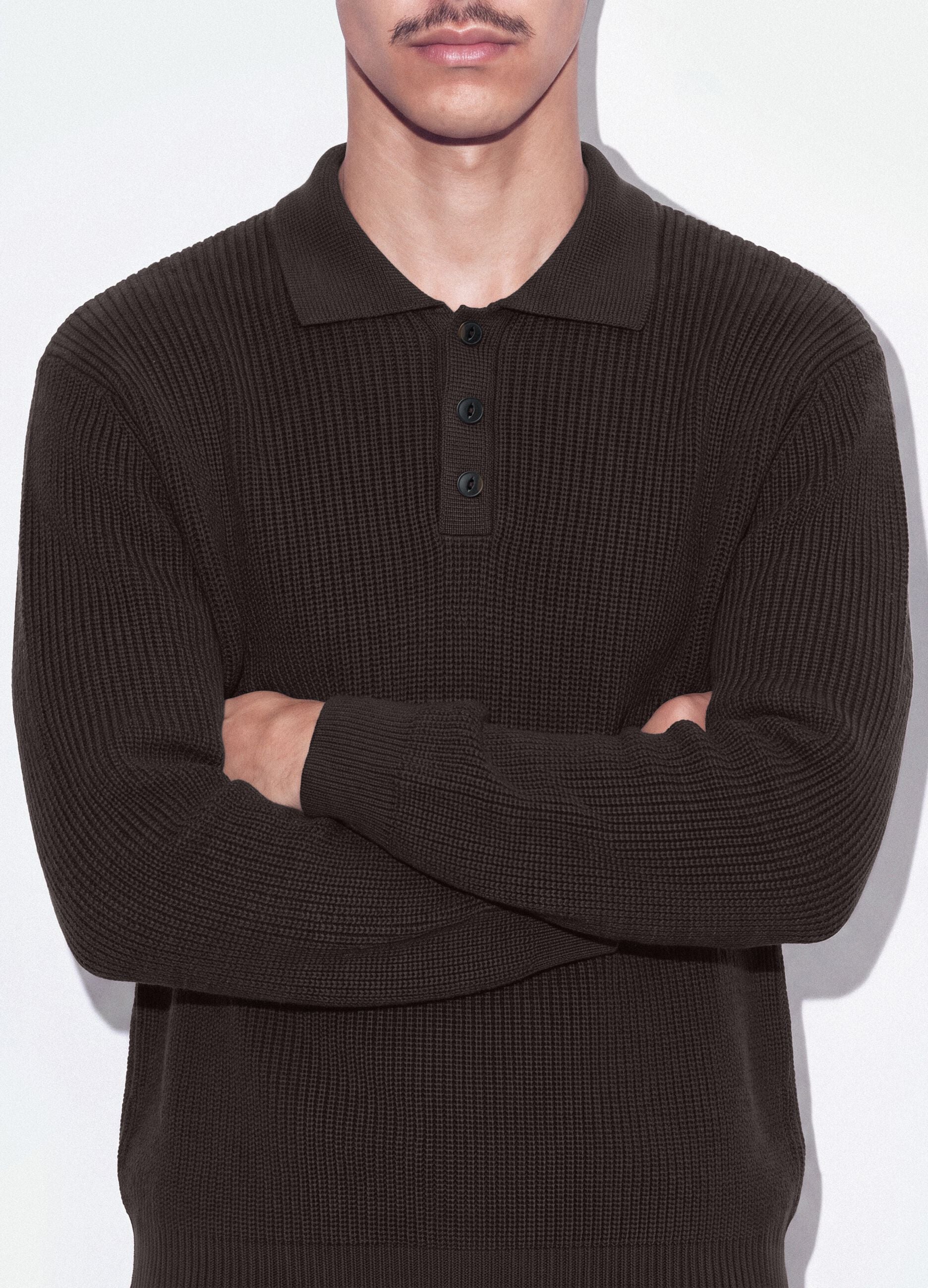 Brown pure cotton over-fit polo-collar knit