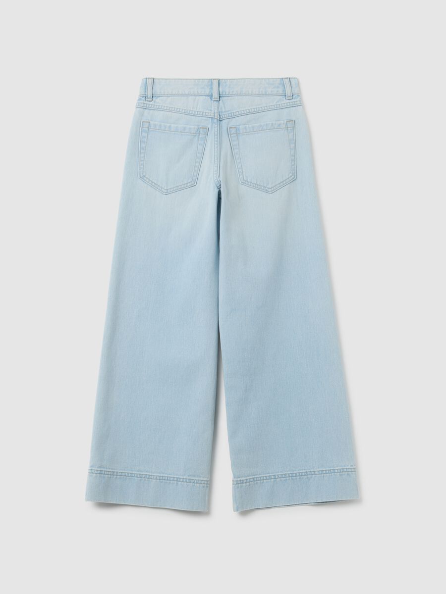 Jeans da ragazza in puro cotone azzurri a gamba larga_1