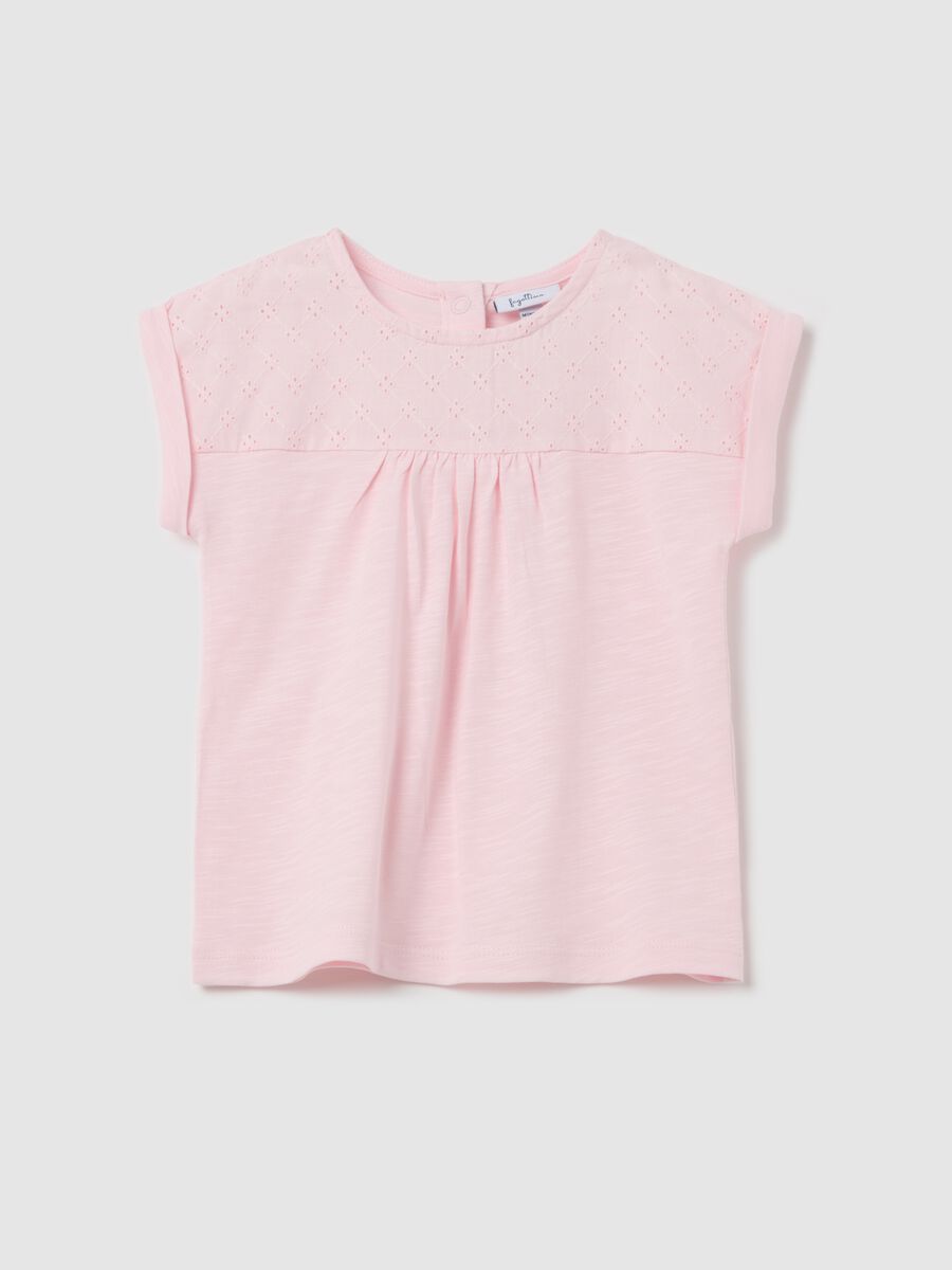 Cotton T-shirt with broderie anglaise insert_0