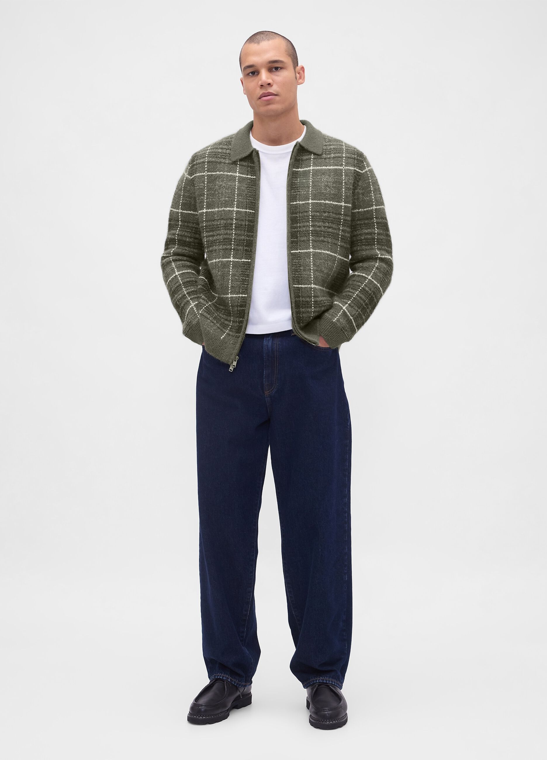 Green Checkered Sweater in Wool and Alpaca Blend