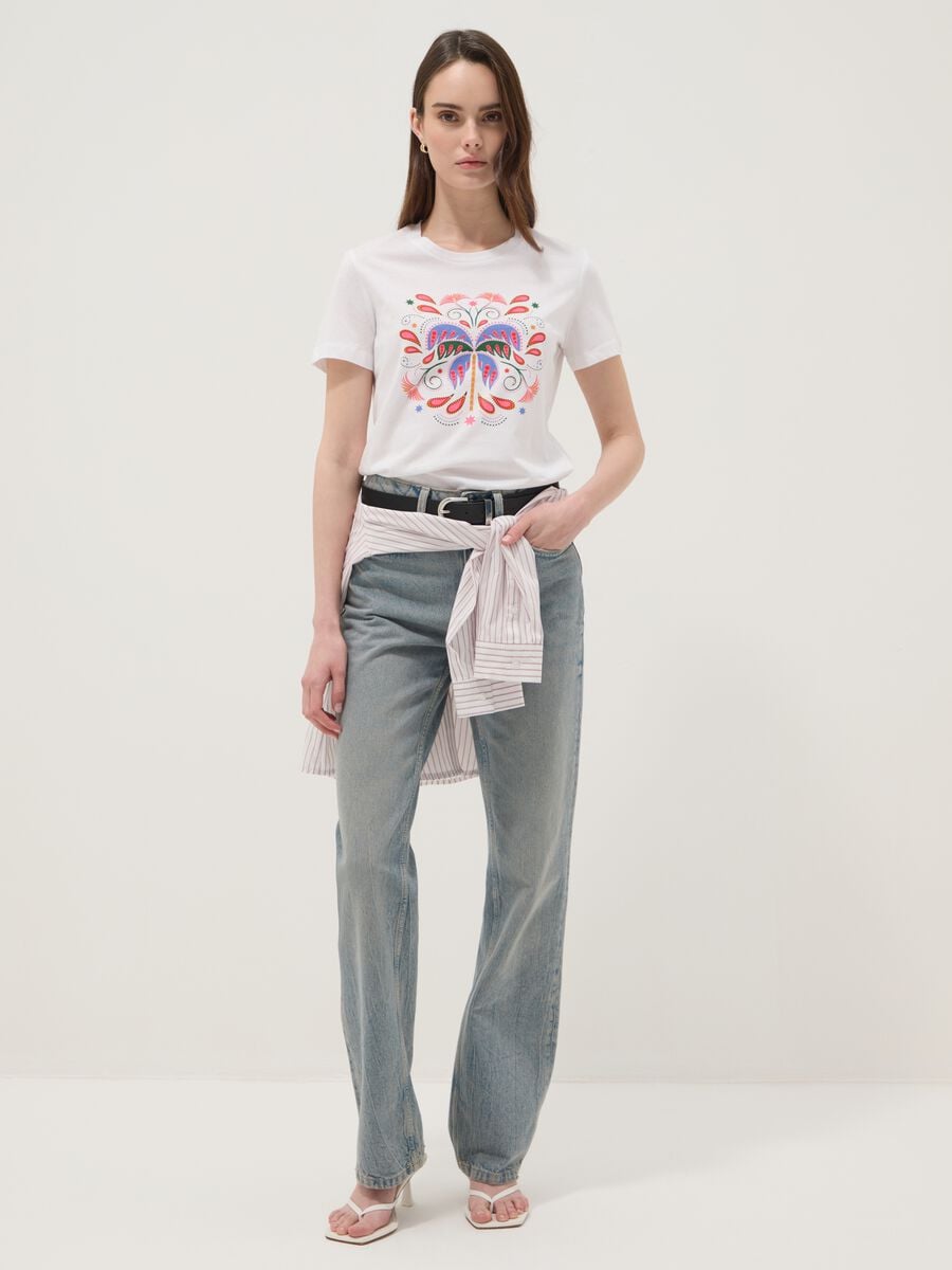 White pure cotton T-shirt with front print_2