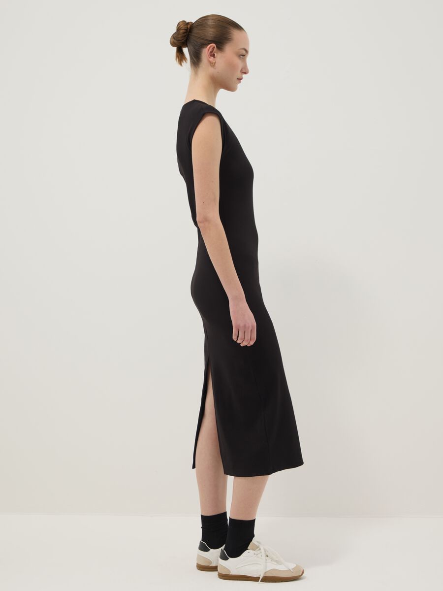 Black sleeveless fitted stretch cotton dress_2