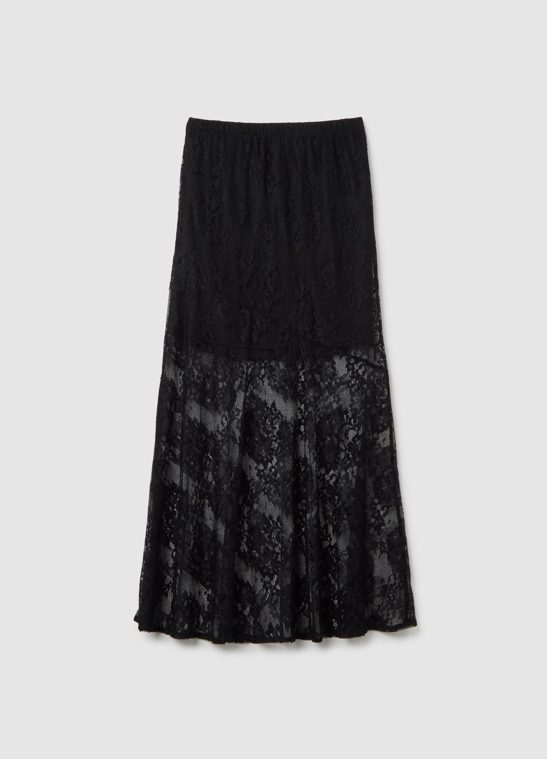 Long black skirt with lace details