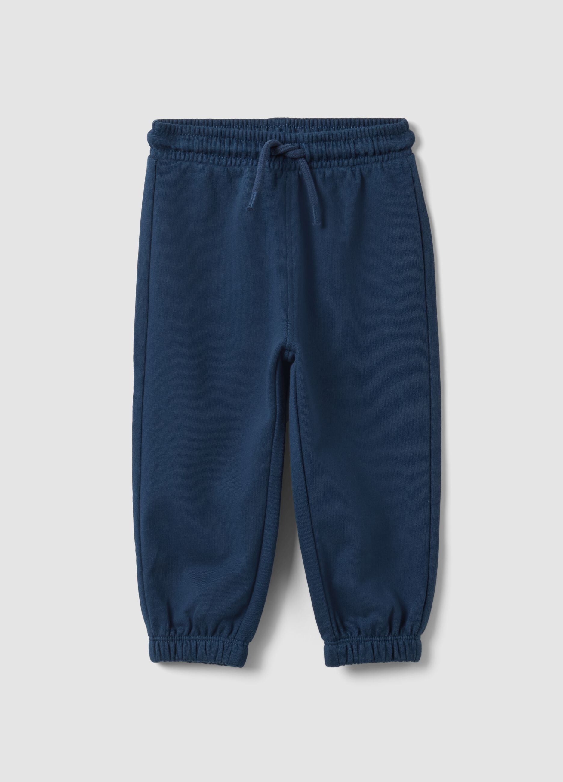 Blue organic cotton jogger trousers with drawstring for boys