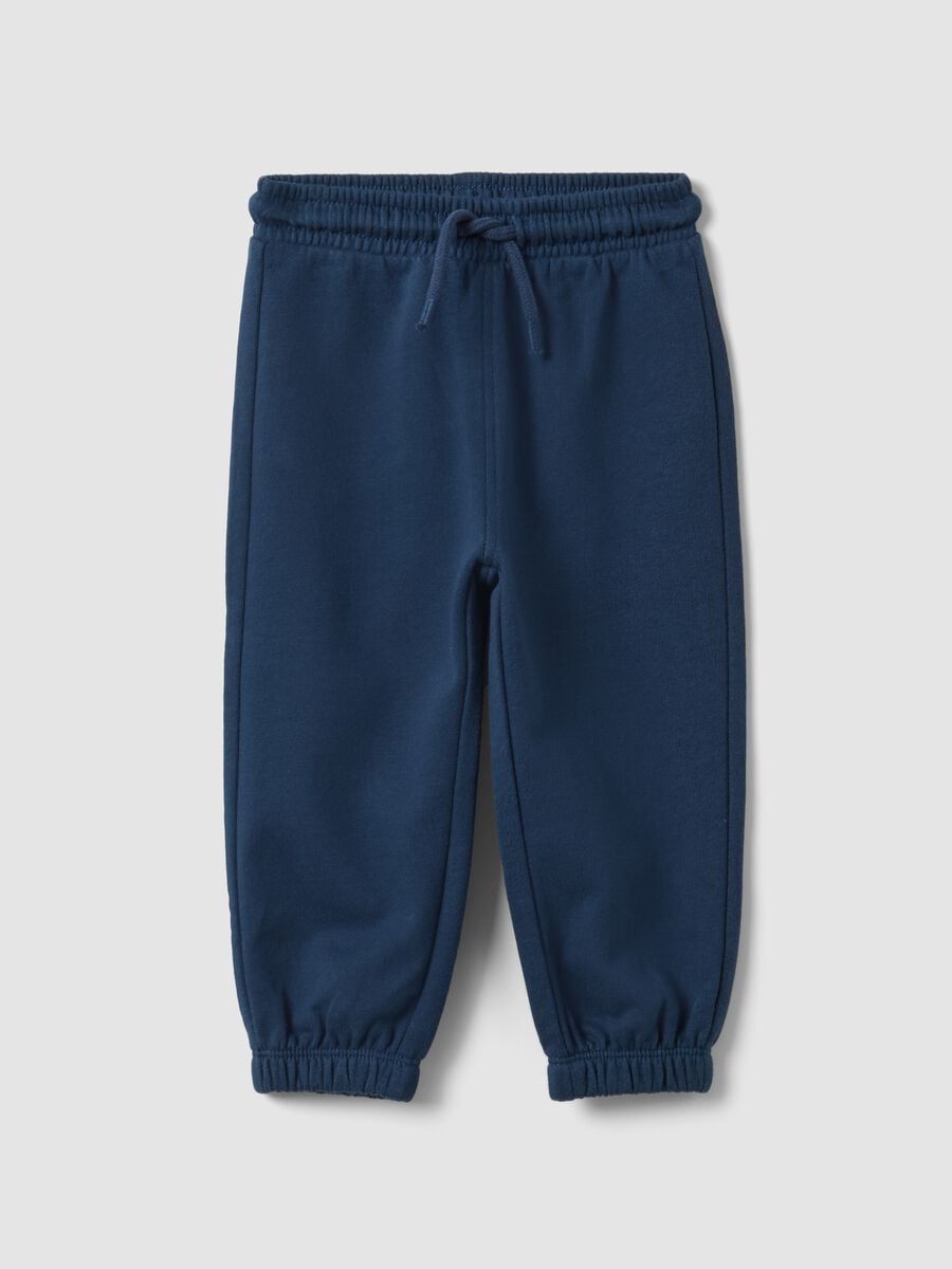 Pantaloni jogger blu in puro cotone organico con coulisse per bimbo_0