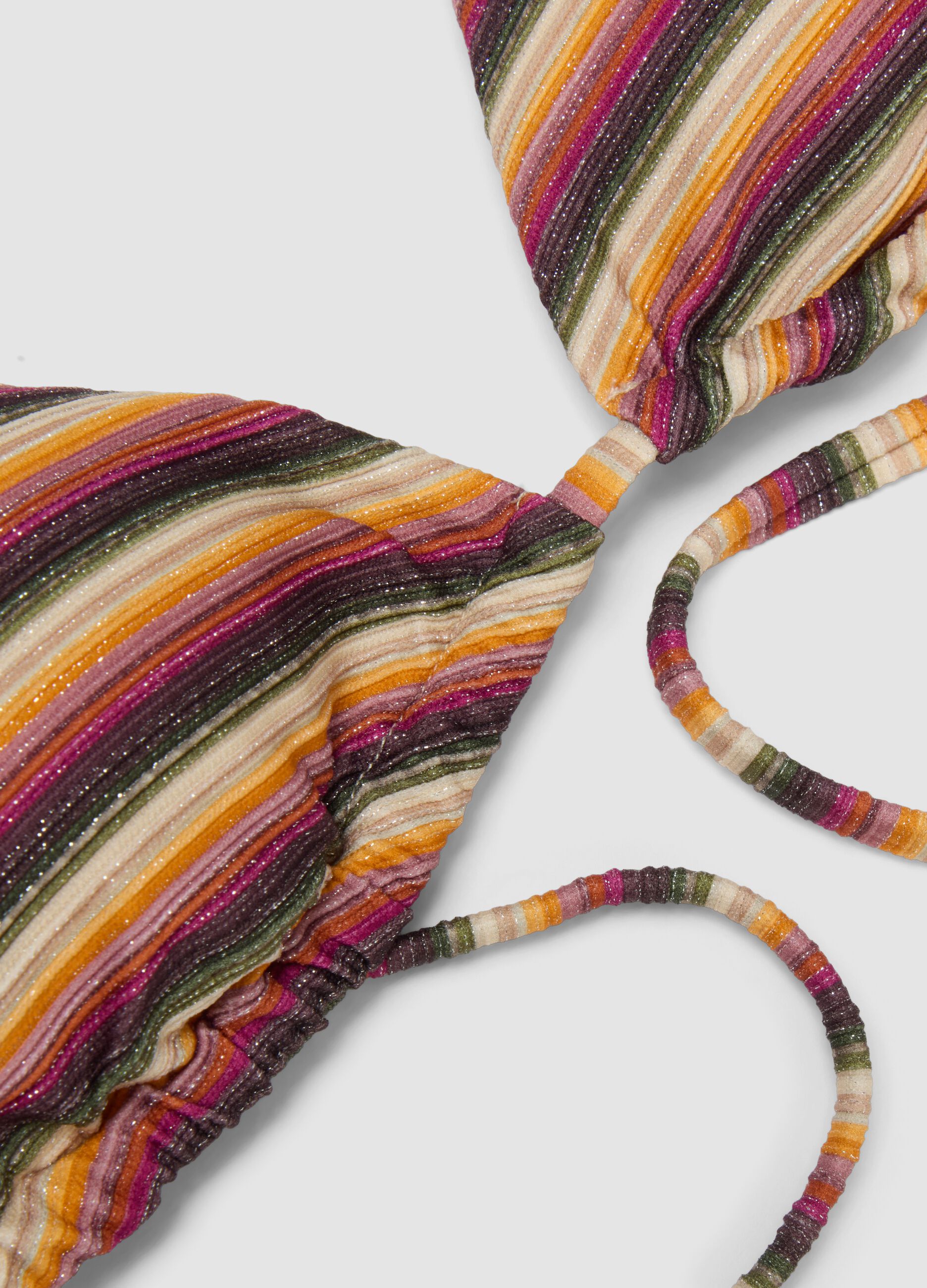 Multicoloured striped triangle bikini top in stretch fabric