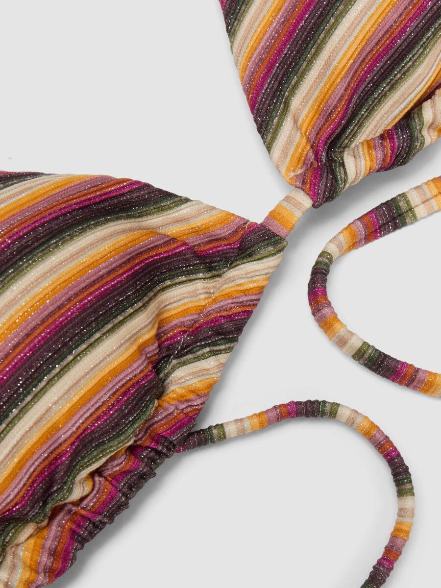 Top bikini a triangolo in tessuto elasticizzato a righe multicolor_5
