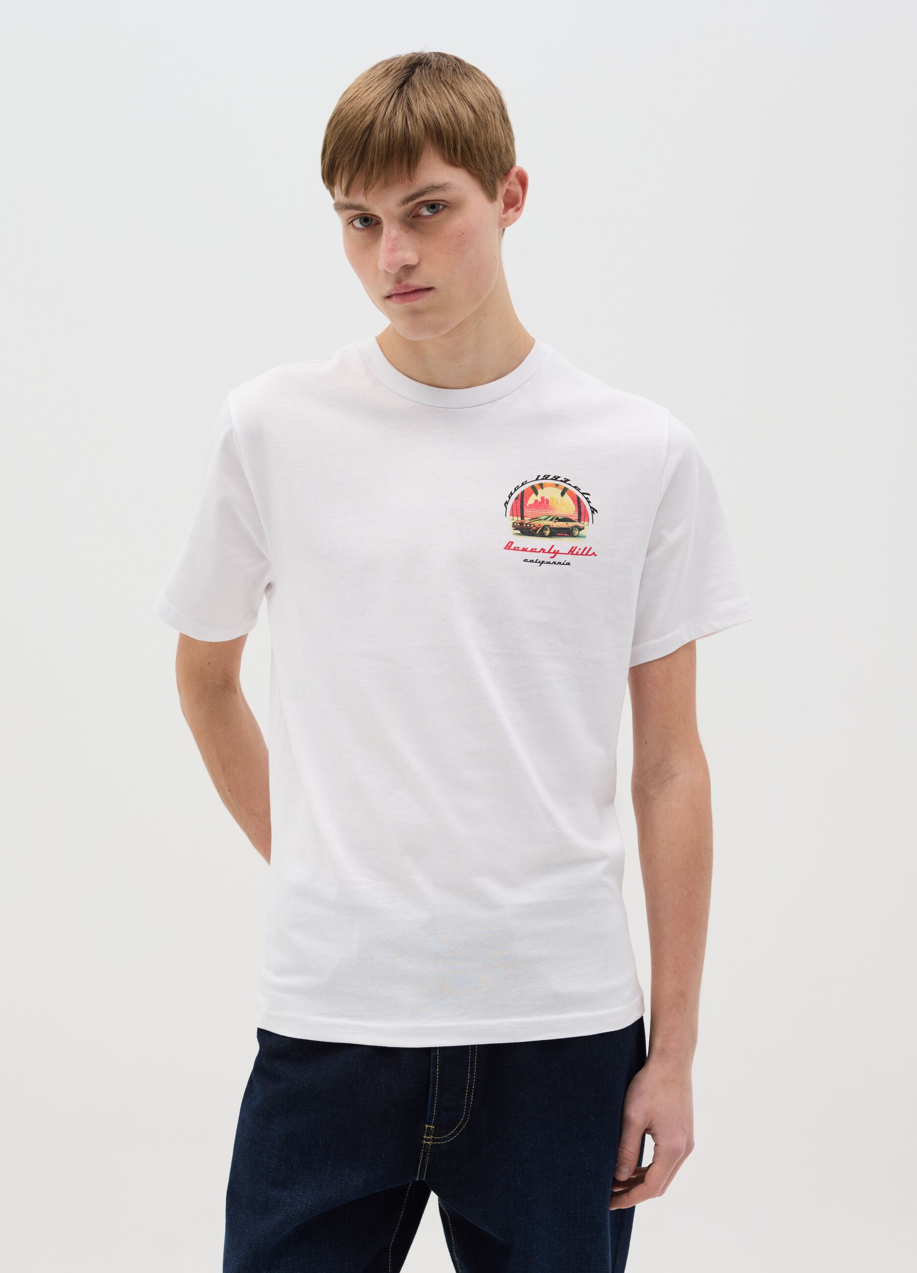 Cotton T-shirt with "Beverly Hills Race" print