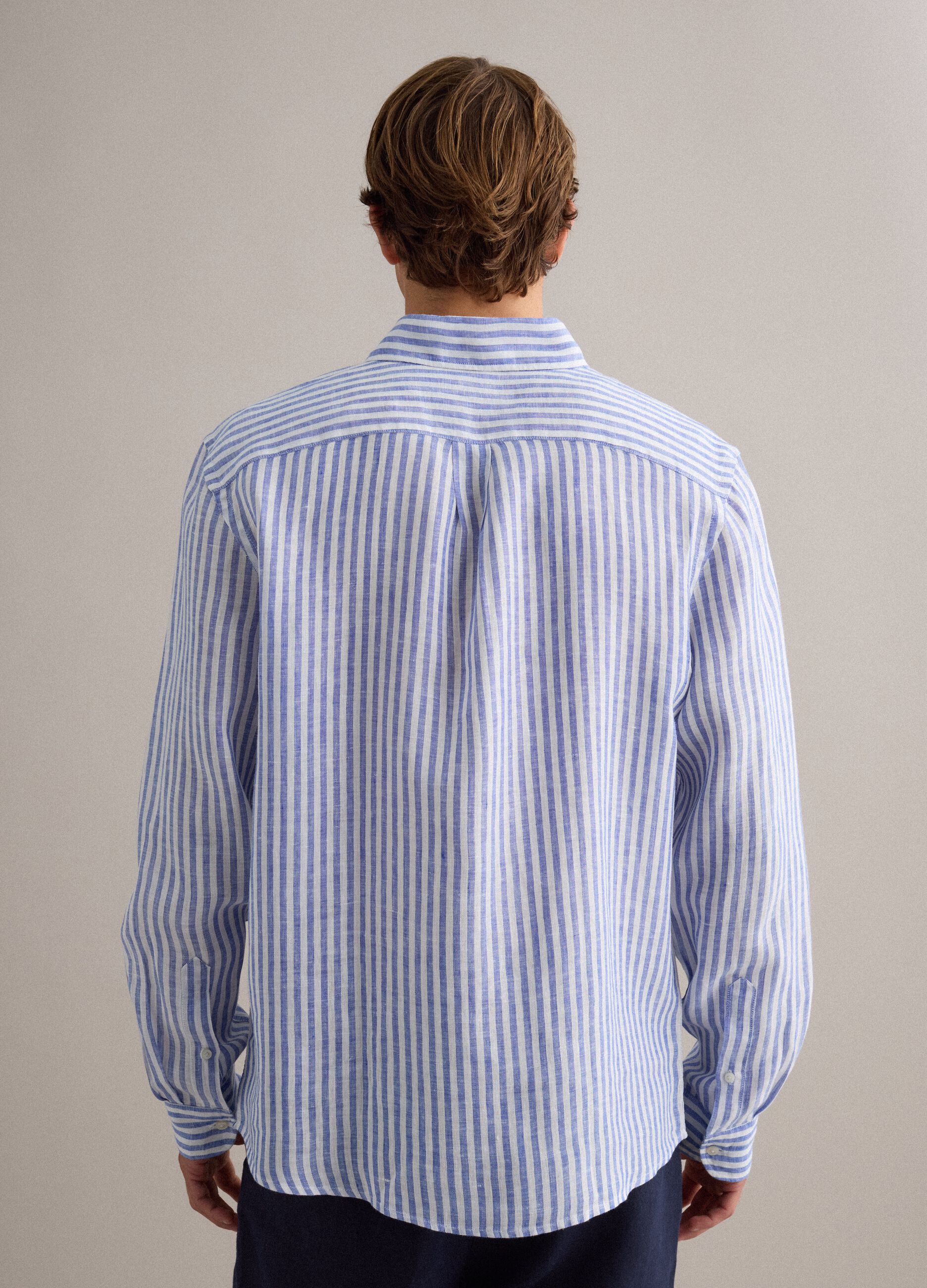 Blue striped pure linen shirt &ndash; regular fit