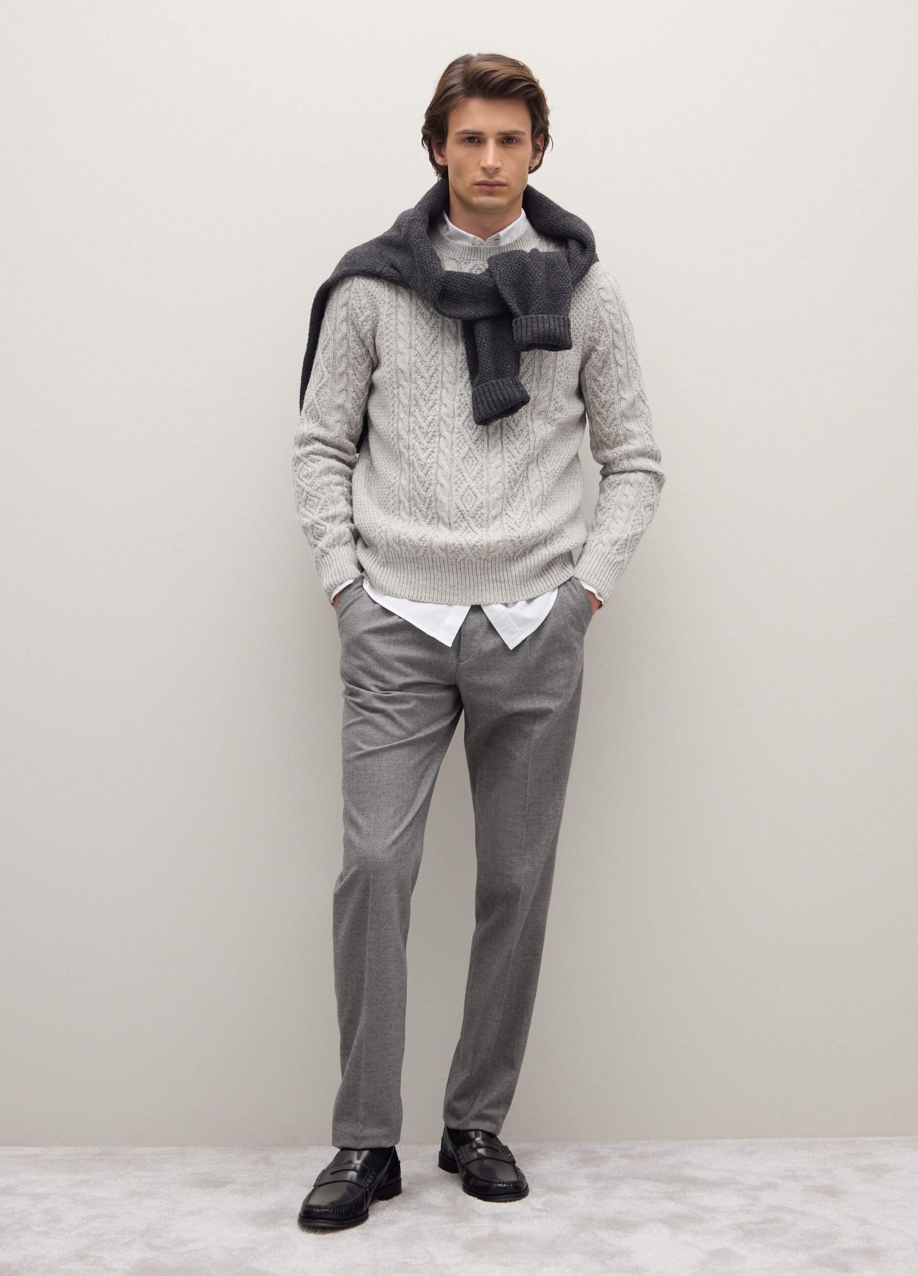 Grey Slim Fit Cotton Blend Trousers