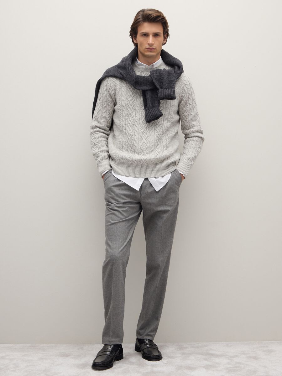 Grey Slim Fit Cotton Blend Trousers_0
