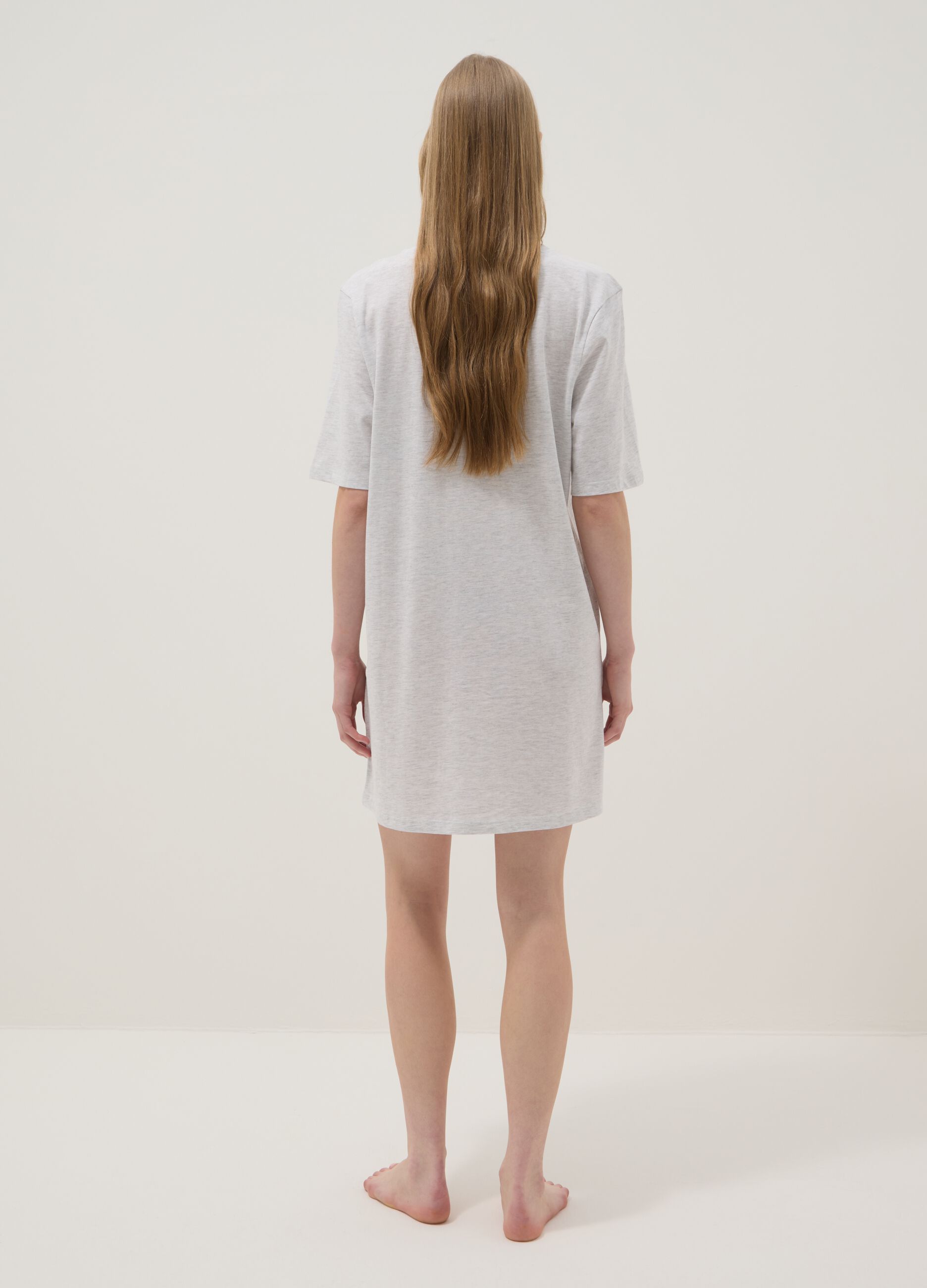 Grey stretch cotton nightshirt regular fit with strawberries