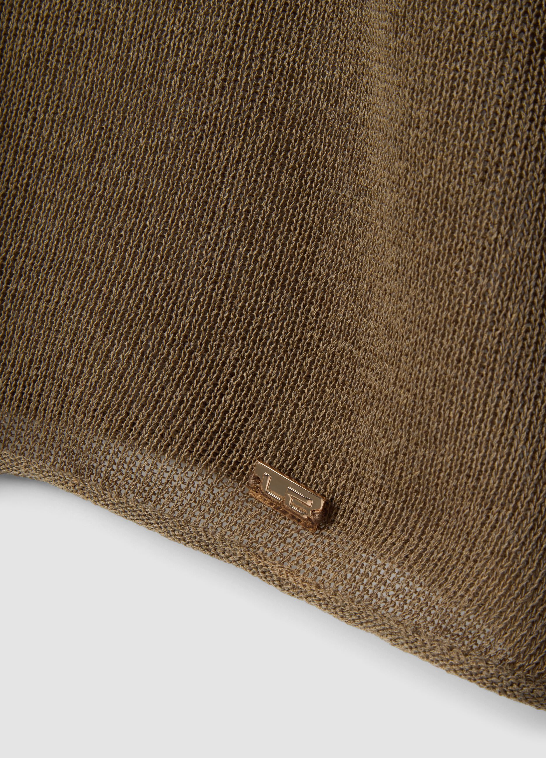 Brown oversized lyocell and linen blend V-neck jumper