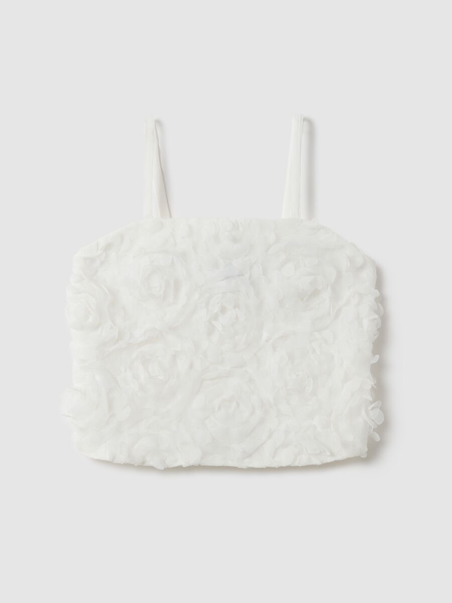 Girls' white regular fit tank top with floral texture_0