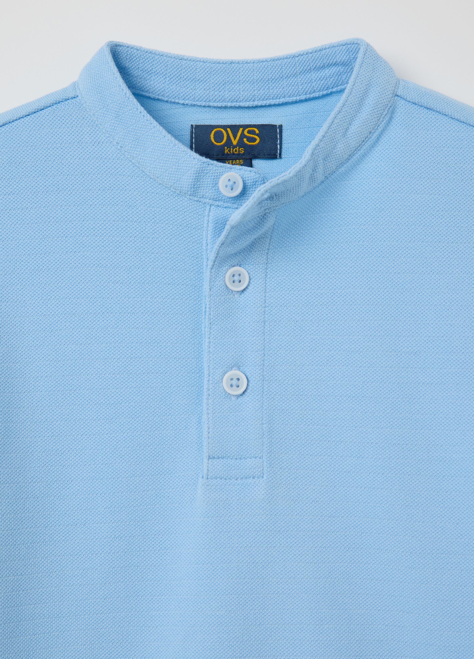 Light blue polo shirt in cotton with Mandarin collar