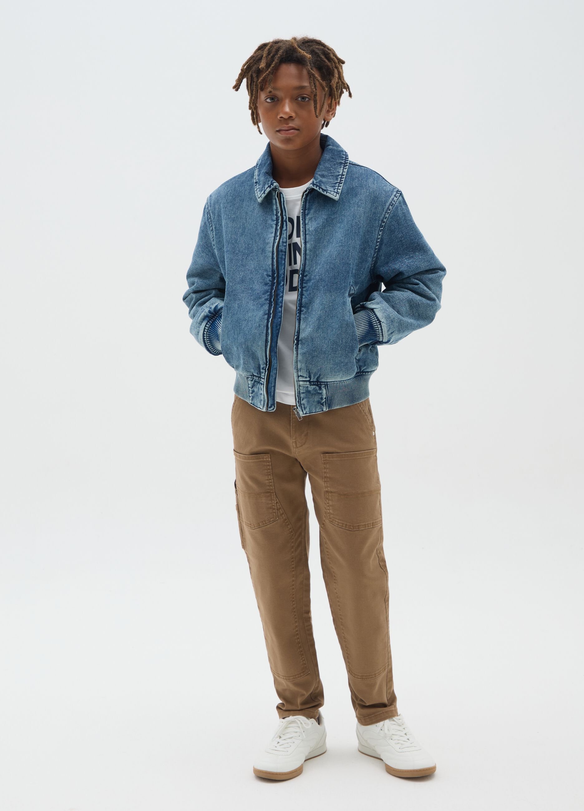 Boys' brown stretch cotton relaxed fit trousers