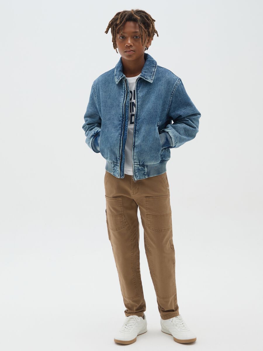 Boys' brown stretch cotton relaxed fit trousers_1