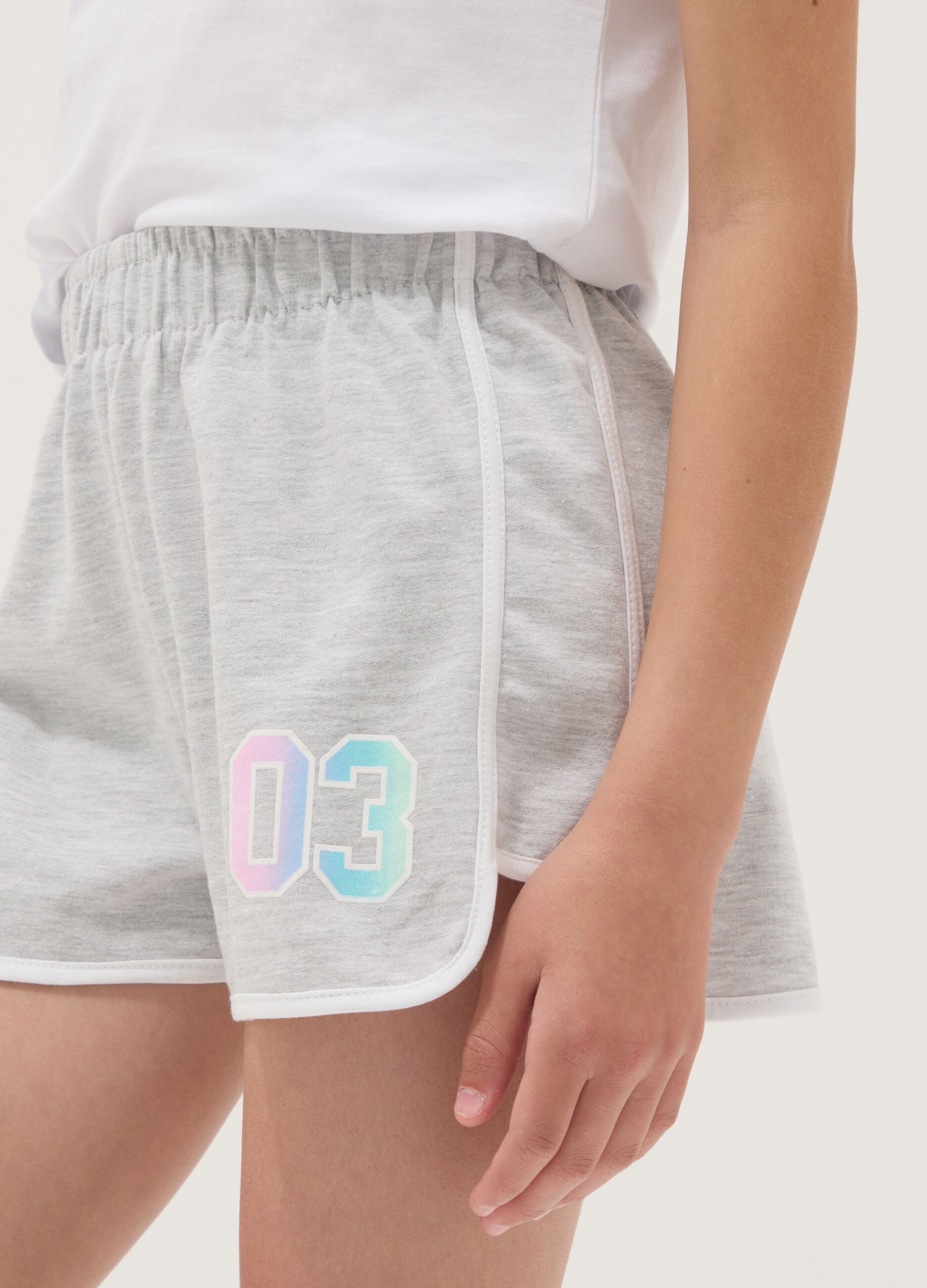 Grey cotton-blend shorts with elasticated waist for girls, comfy fit