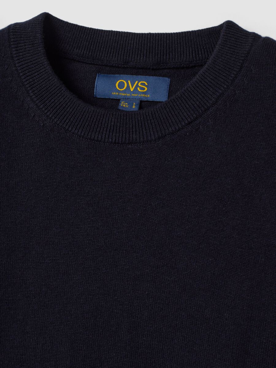 Maglia blu in misto cotone e cashmere girocollo_5