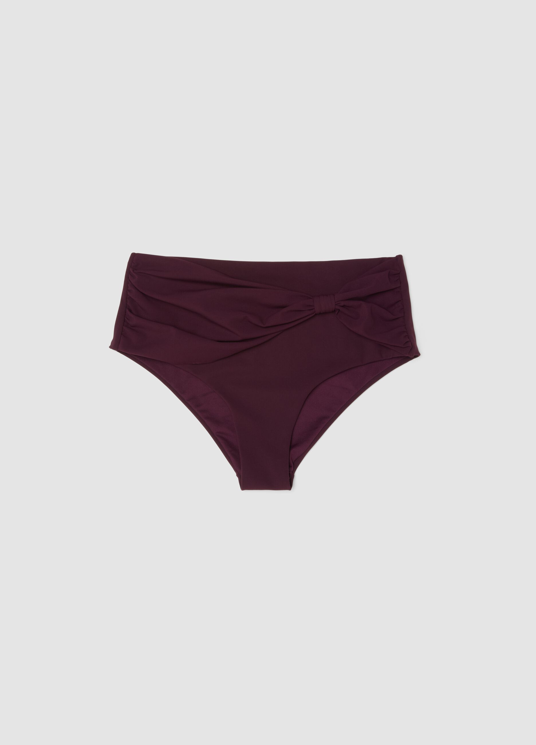 Purple bikini bottoms with knotted detail in stretchy shaping fabric