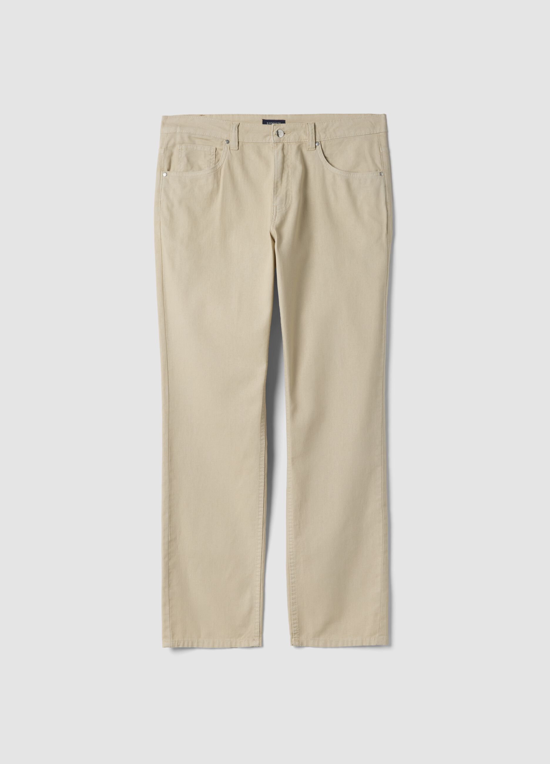 Beige casual linen-blend regular-fit trousers