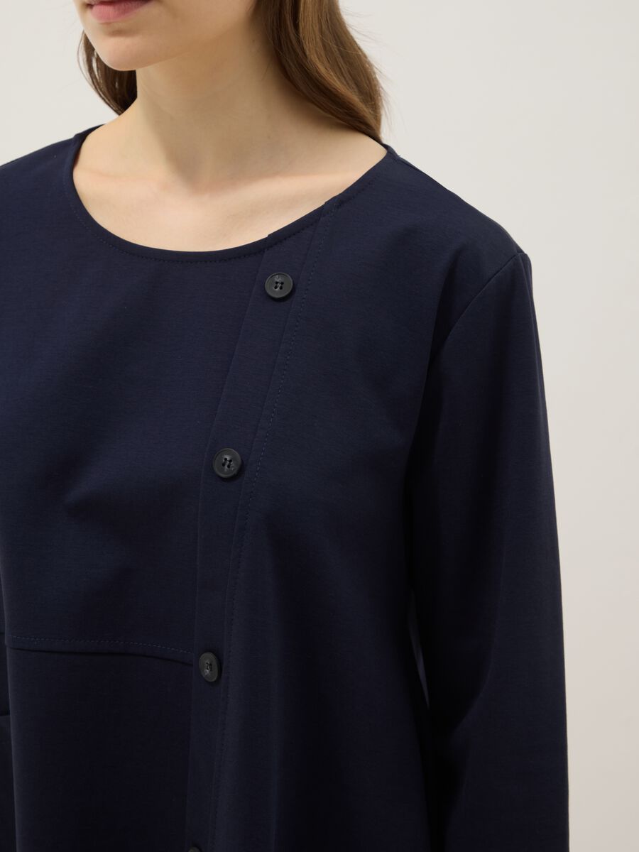 Blusa blu con bottoni in cotone elasticizzato regular fit_3