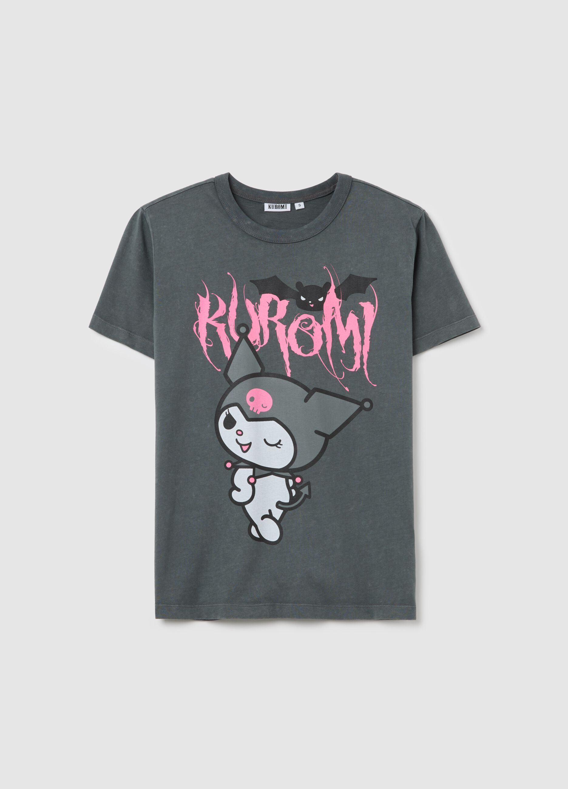 Black cotton T-shirt with Kuromi print